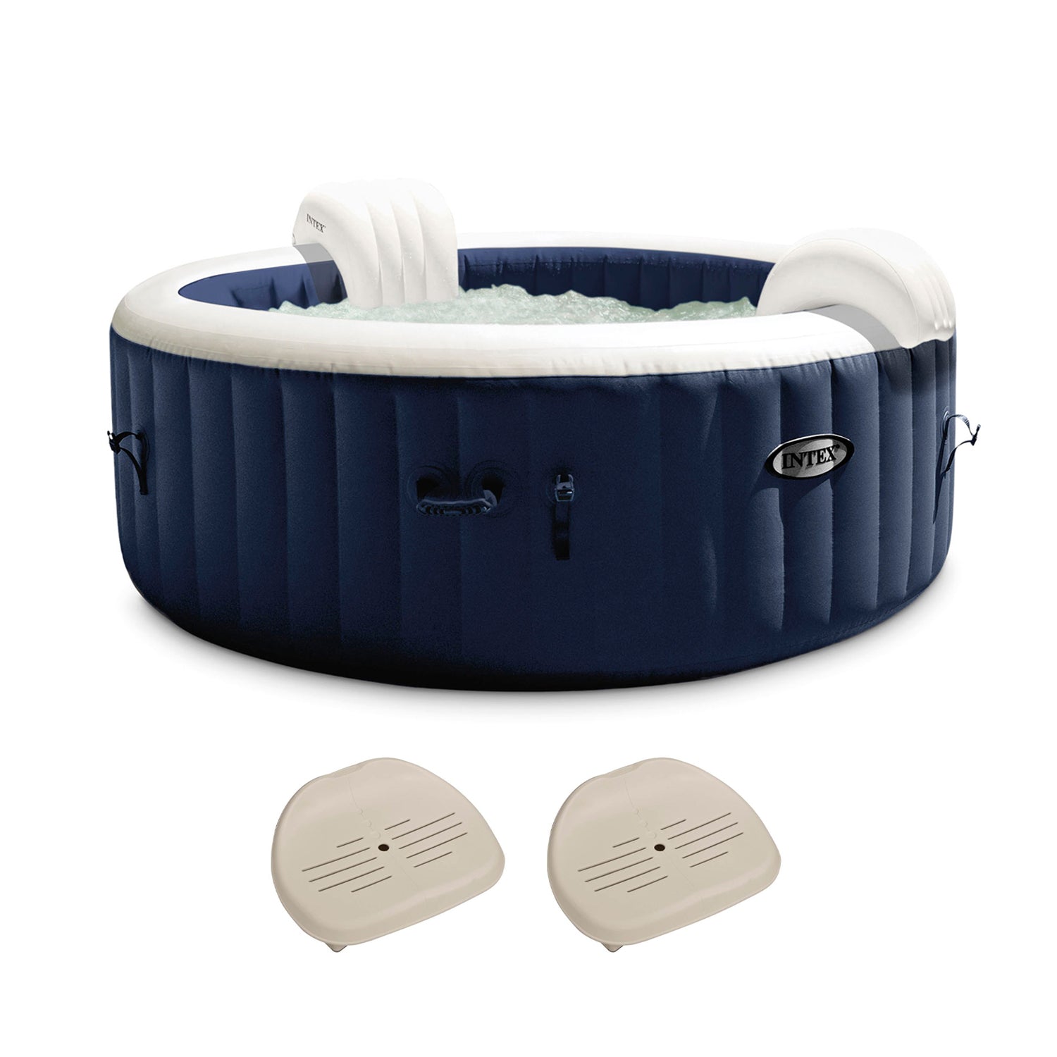 Intex PureSpa Plus 6 Person Inflatable Hot Tub Bubble Jet Spa w/ 2 Seats, Navy - VMInnovations