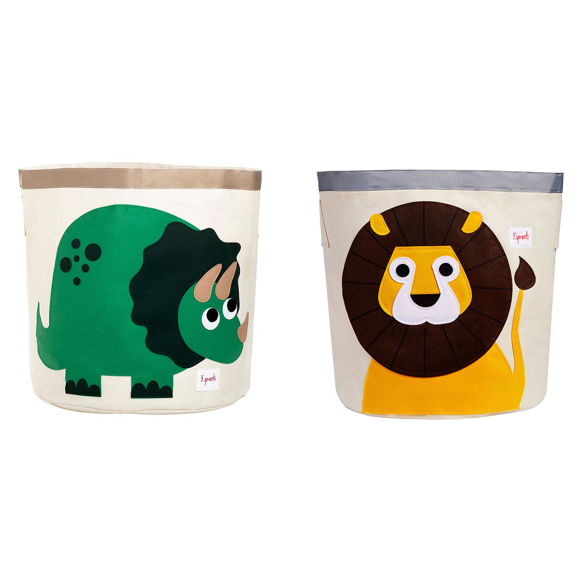 3 Sprouts Canvas Storage Bin Laundry and Toy Basket for Kids, Dinosaur and Lion - VMInnovations
