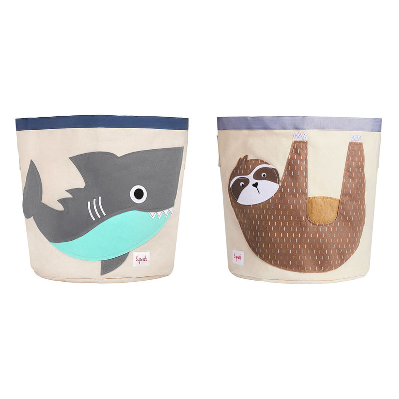 3 Sprouts Canvas Storage Bin Laundry and Toy Basket for Kids, Shark and Sloth