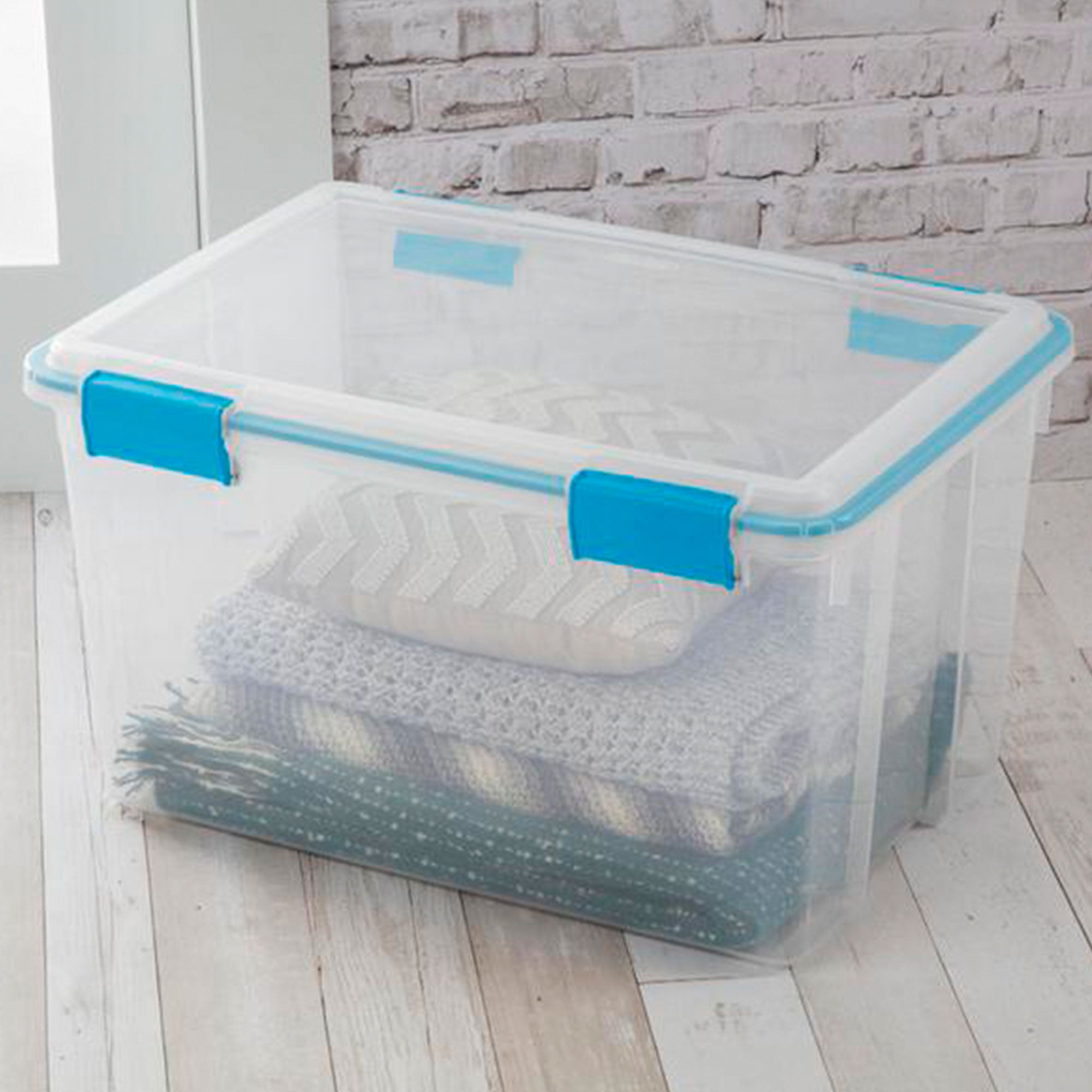 Sterilite 54-Qt Clear Plastic Stackable Storage Bin w/ Gasket Latch Lid, 36 Pack