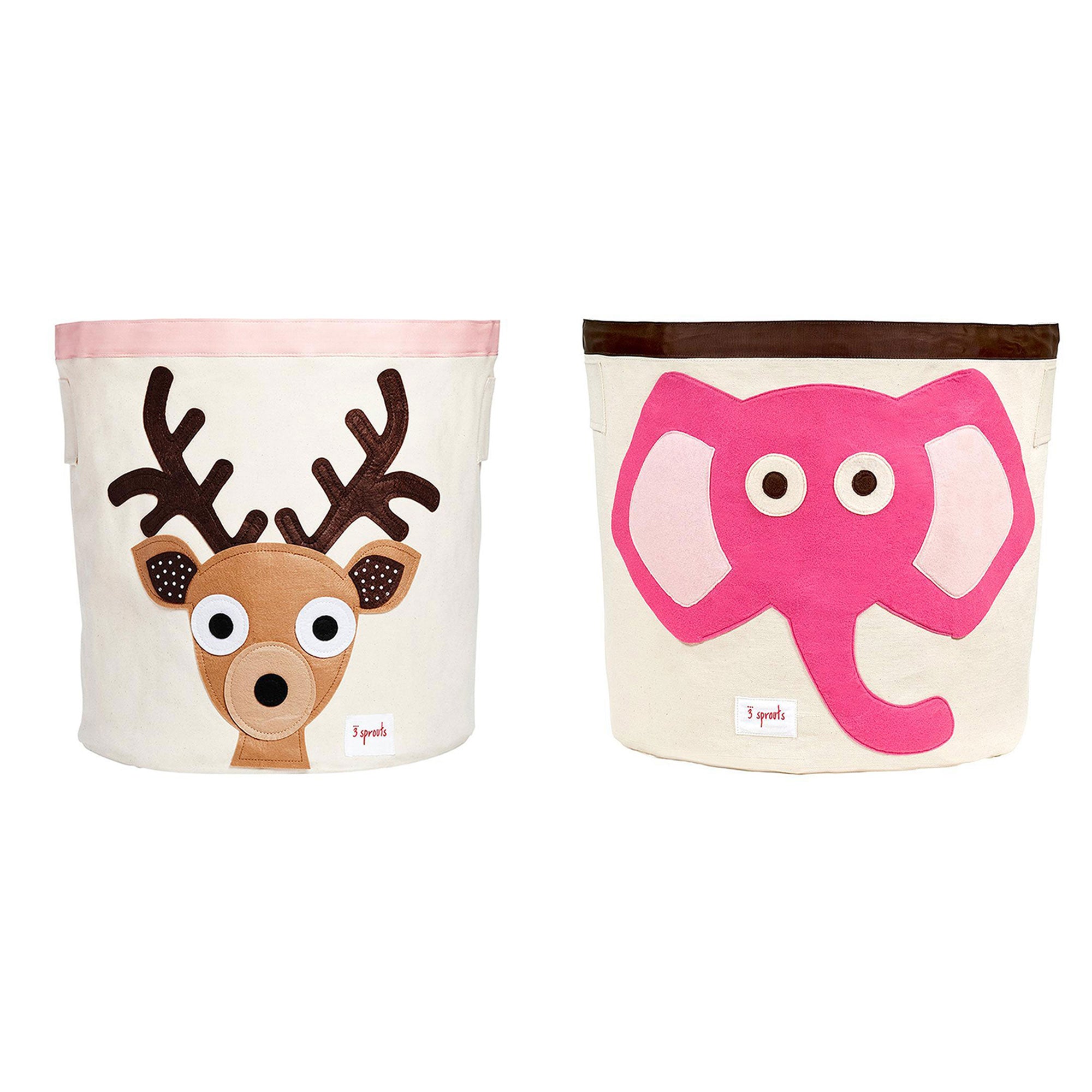 3 Sprouts Canvas Storage Bin Laundry & Basket for Baby & Kids, Deer & Elephant