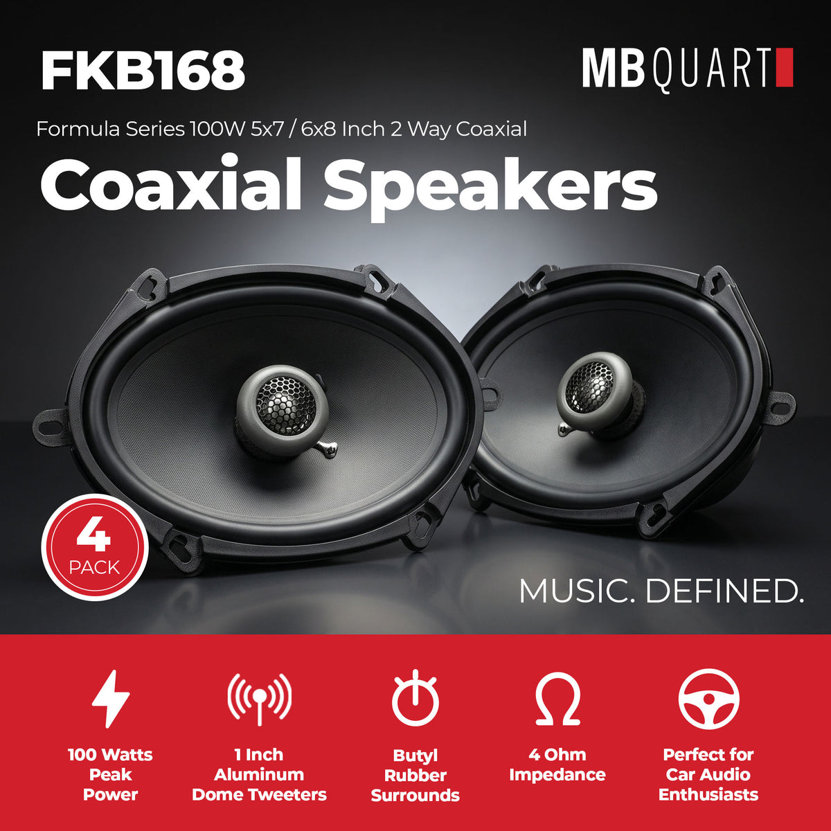 Maxxsonics FKB168 MB Quart Formula 5x7/6x8 Inch 2 Way Coaxial Speakers (4 Pack)