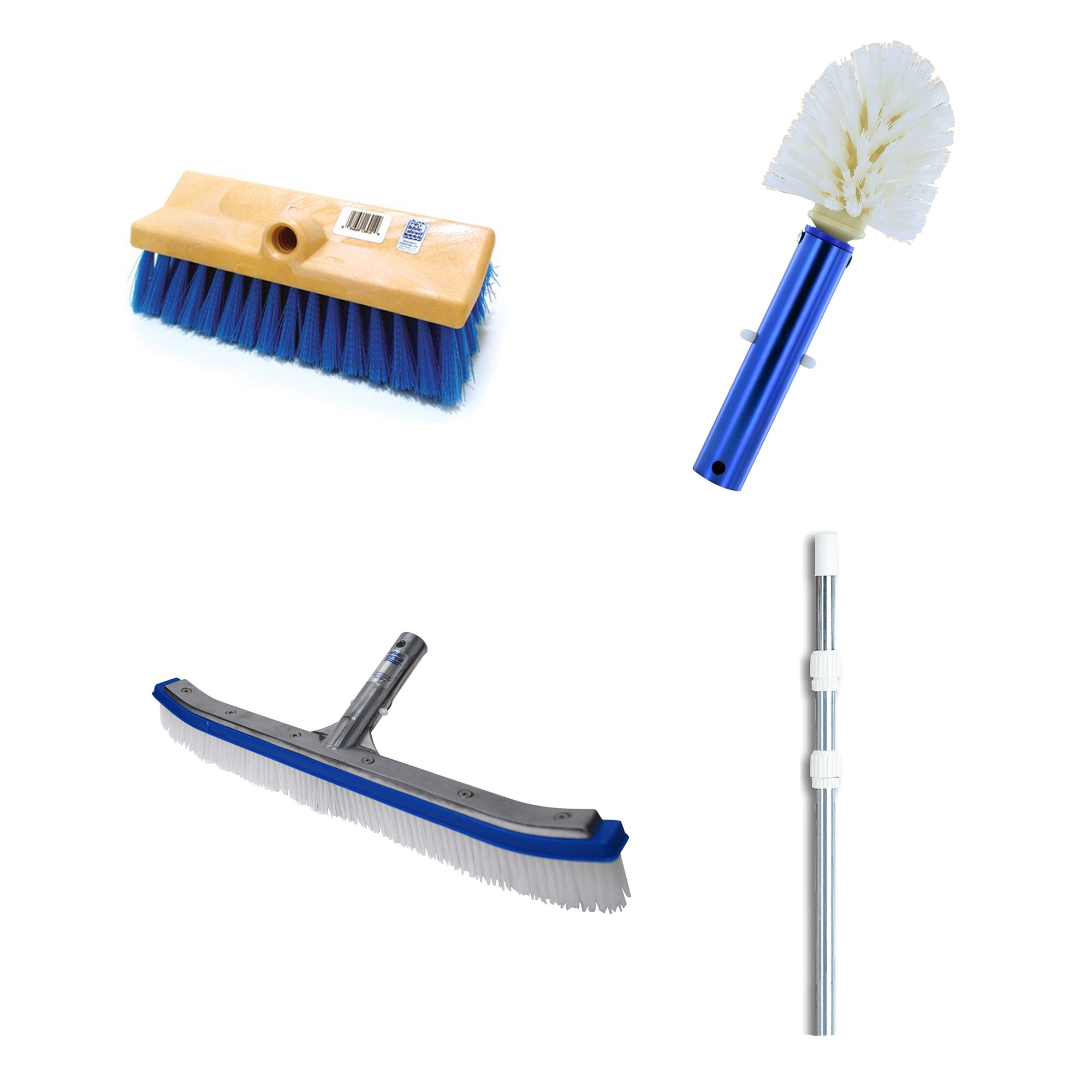 Blue Devil 18 Inch Brush, 360 Brush, Deck n Acid Brush and Swimline 12 Foot Pole