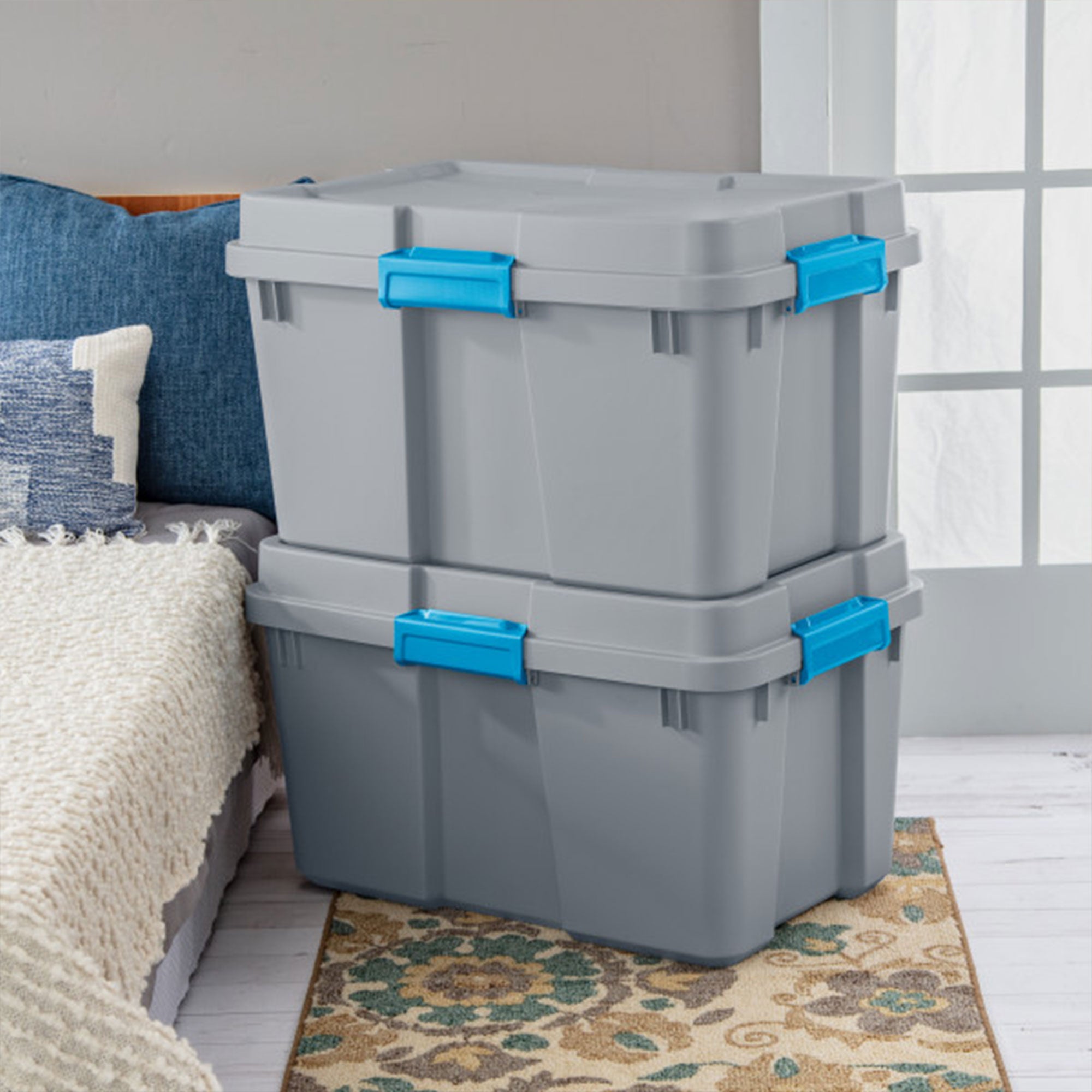 Sterilite 30 Gal Gasket Tote Heavy Duty Stackable Storage Bin with Lid, 6 Pack
