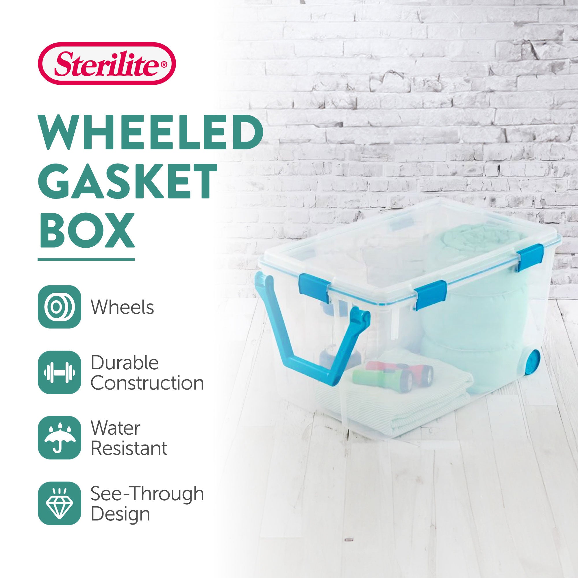 Sterilite 120 Qt Wheeled Gasket Box Stackable Storage Bin with Latch Lid, 3 Pack - VMInnovations