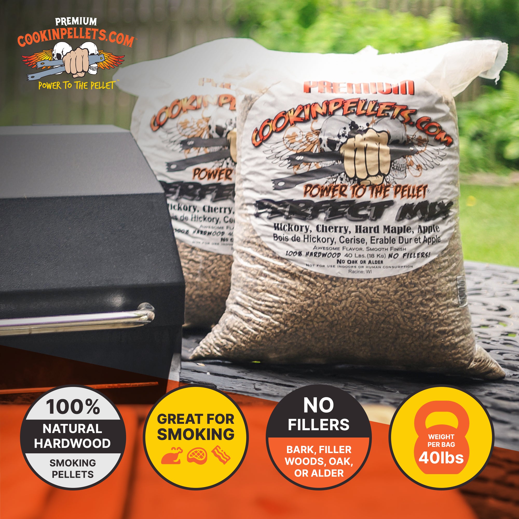 CookinPellets 40 Lb Mix Hickory, Cherry, Maple, and Apple Wood Pellets (2 Pack) - VMInnovations