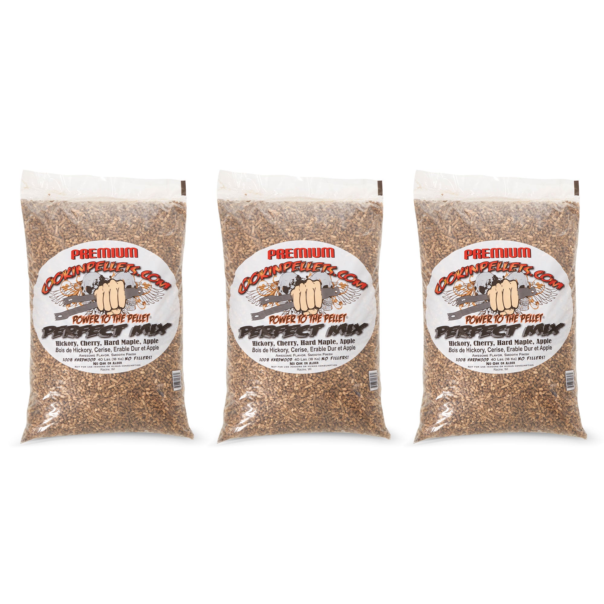 CookinPellets 40 Lb Mix Hickory, Cherry, Maple, and Apple Wood Pellets (3 Pack) - VMInnovations