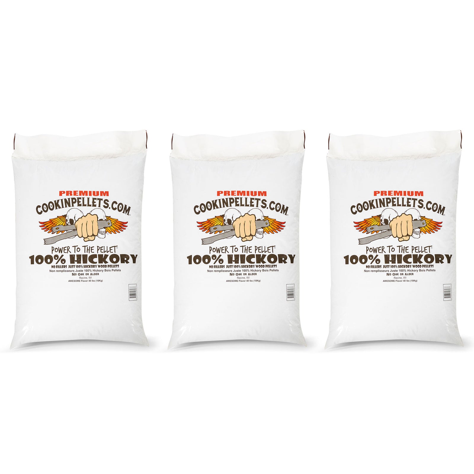 CookinPellets 40 lb Premium Hickory Hardwood Grill Smoker Wood Pellets (3 Pack) - VMInnovations