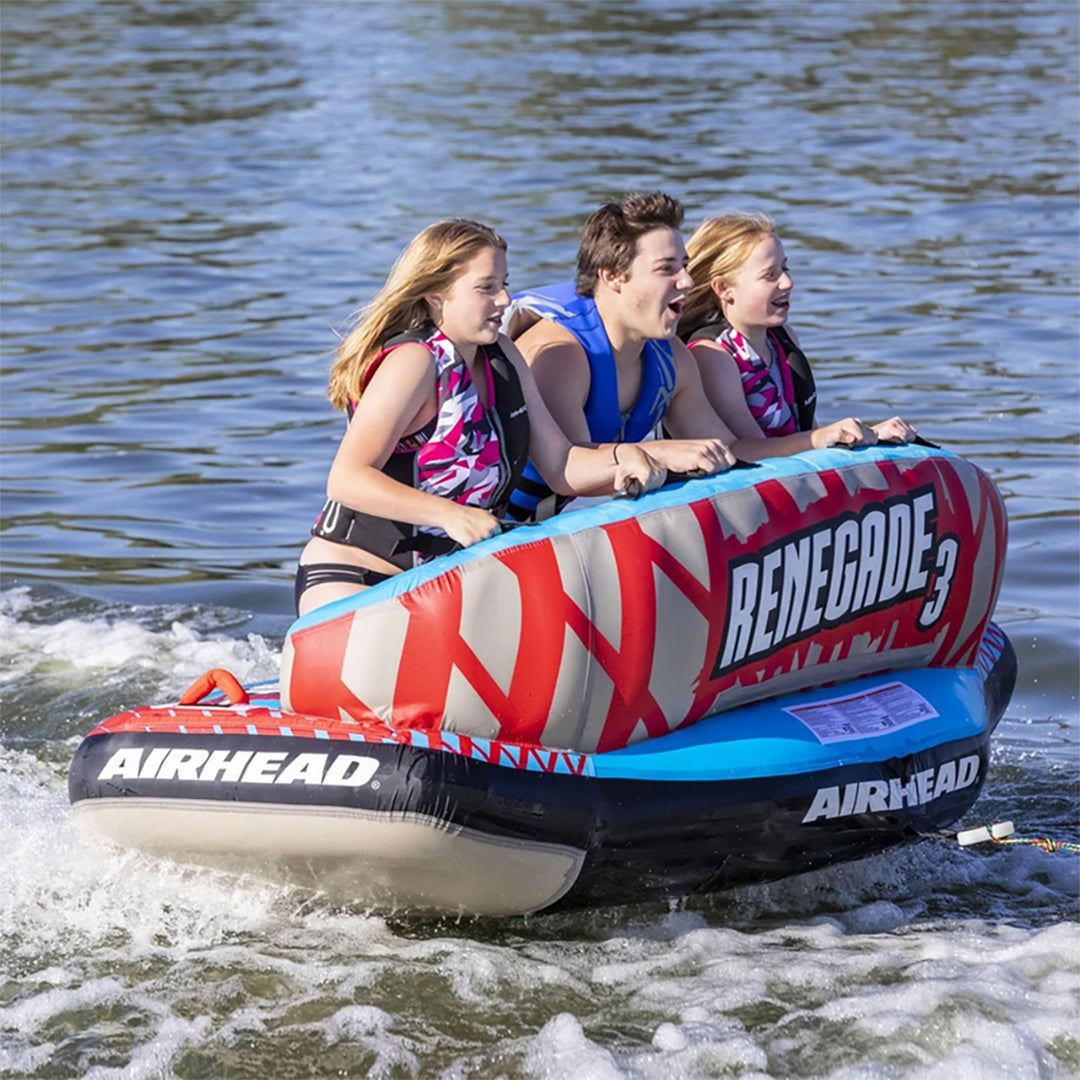 Airhead Renegade 3 Person Inflatable Towable Water Tube Kit w/ Boat Rope & Pump - VMInnovations