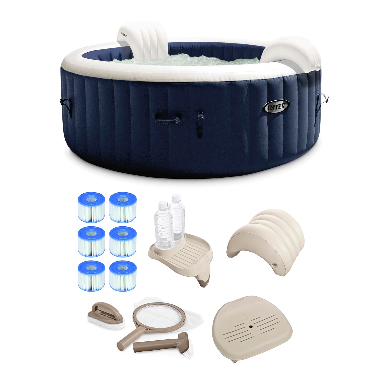 Intex PureSpa Plus 4 Person Portable Inflatable Hot Tub Bubble Jet Spa Kit, Navy - VMInnovations