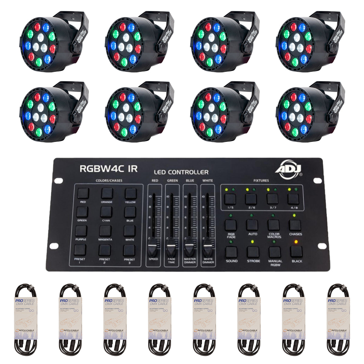ADJ 1 Watt Hanging Light (8 Pack) & Lighting Controller & 10ft Cables (8 Pack)