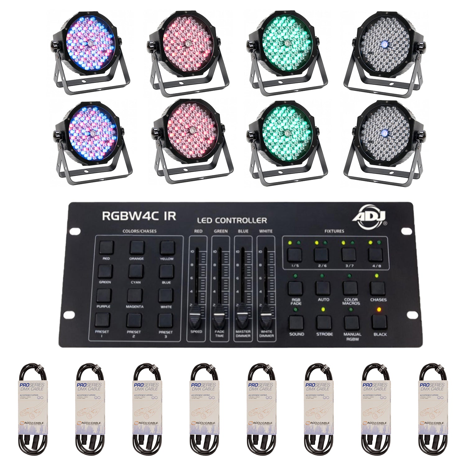 ADJ Can Wash Effect Light (8 Pack) & Lighting Controller & DMX Cable (8 Pack) - VMInnovations