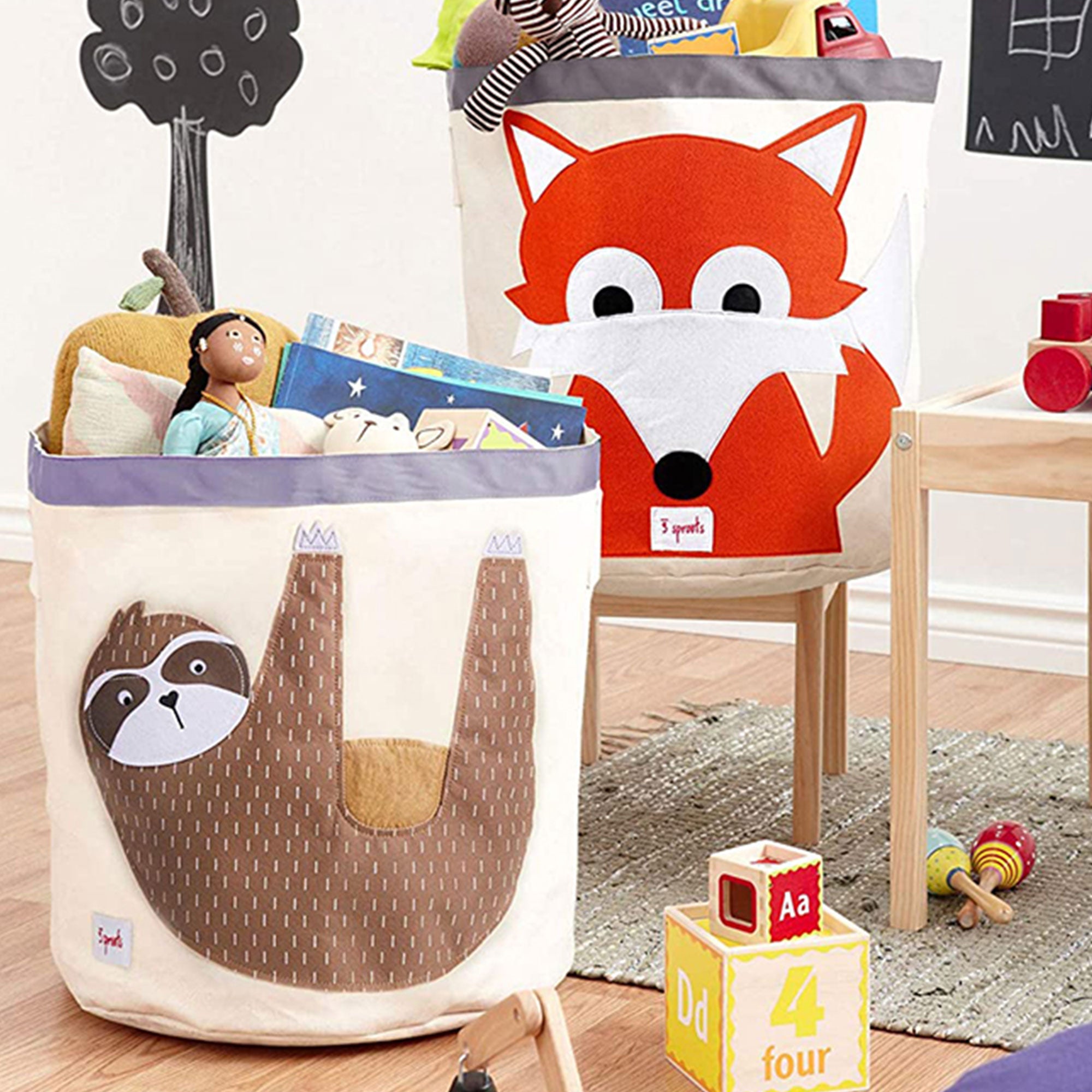3 Sprouts Kids' Canvas Storage Bin, Zebra & 3 Sprouts Canvas Storage Bin, Sloth