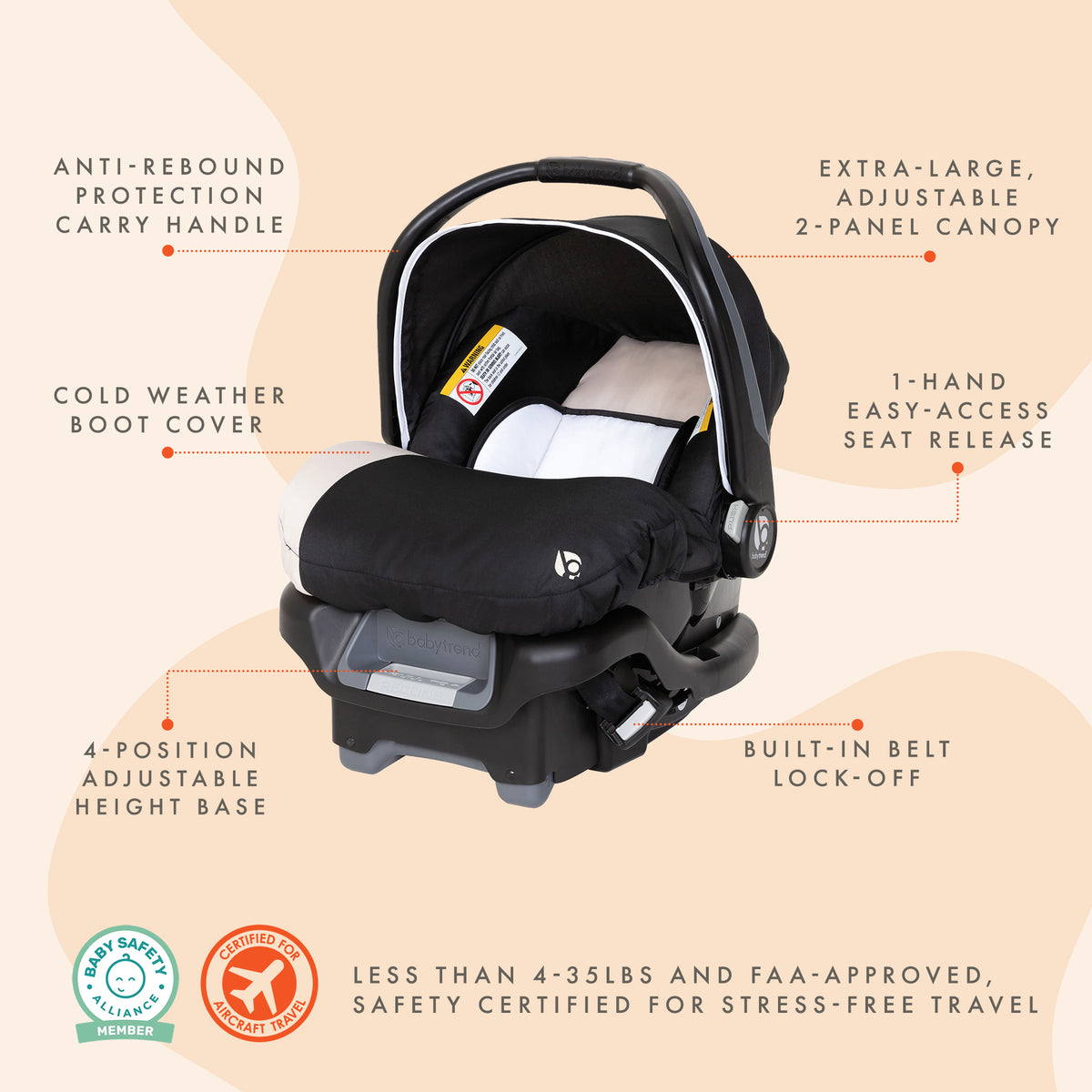 Baby Trend Ally 35 Newborn Baby Infant Car Seat Travel System with Cover, Khaki (Refurbished)