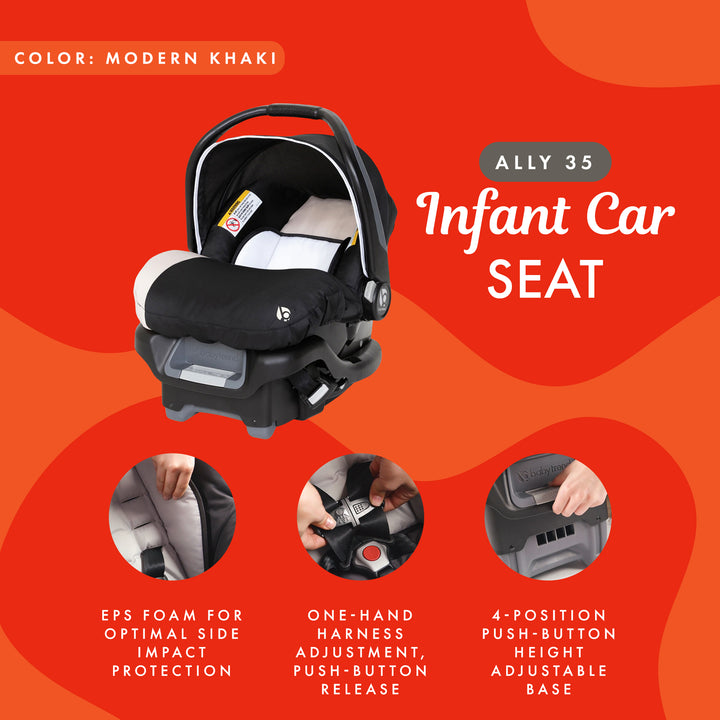 Baby Trend Ally Newborn Baby Infant Car Seat Travel System with Cover, Khaki - VMInnovations