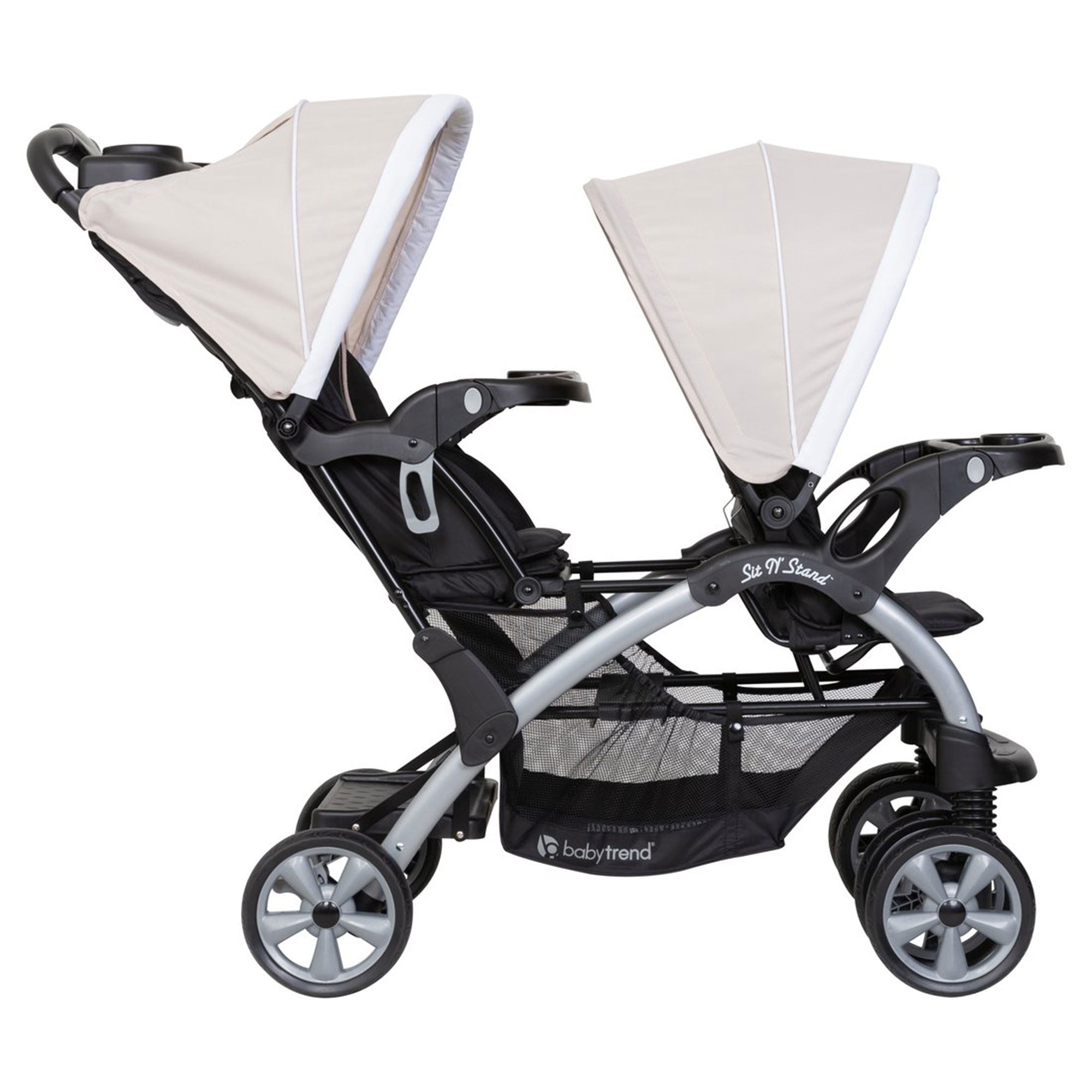 Sit N Stand Travel Compact Toddler Baby Double Stroller, Modern Khaki (Used)