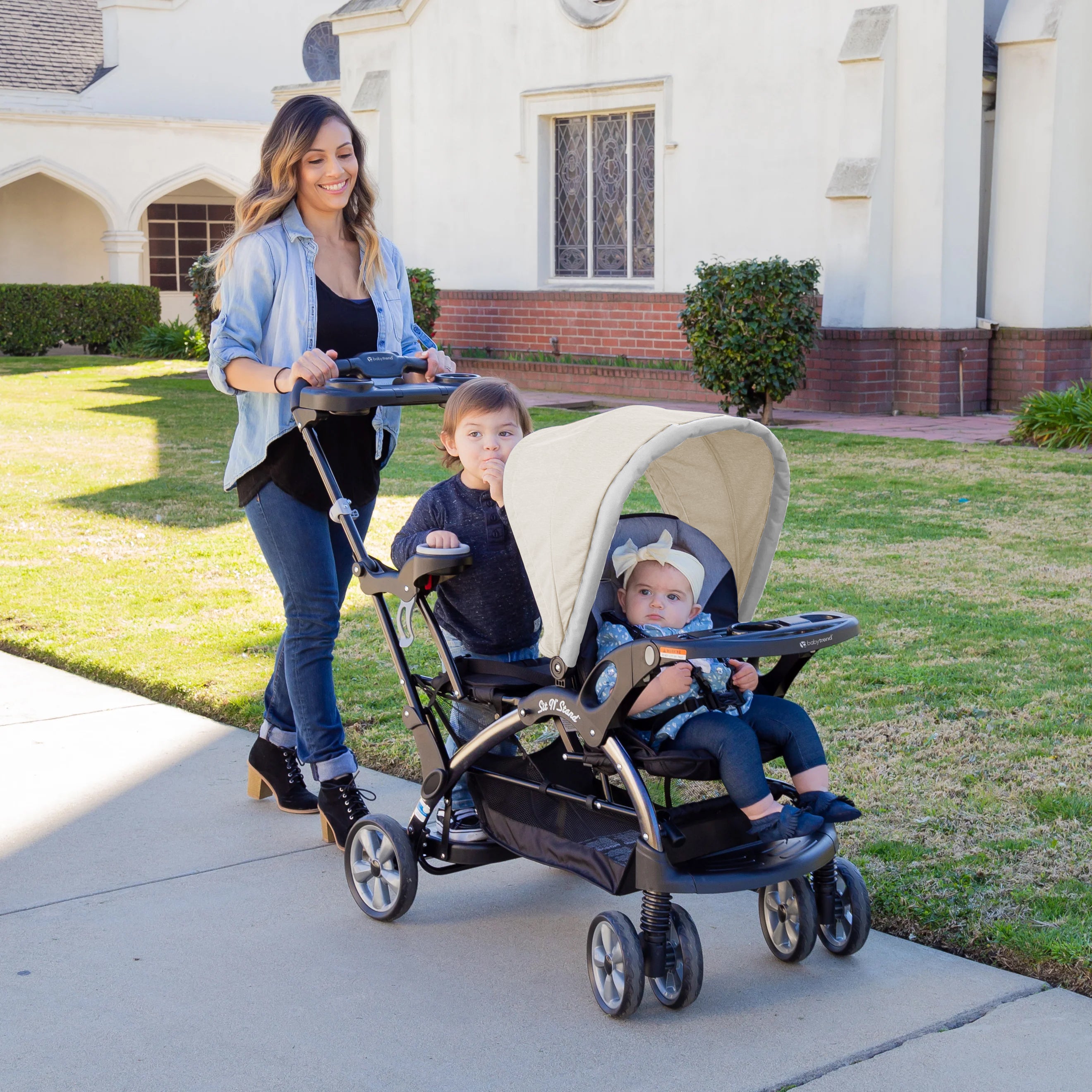Baby Trend Sit N Stand Travel Compact Toddler Baby Double Stroller, Modern Khaki (For Parts)