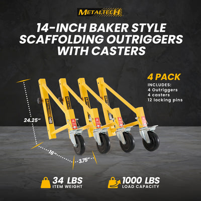 MetalTech Set 14in Scaffolding Outriggers w/ Casters, 4 Pack (Open Box)