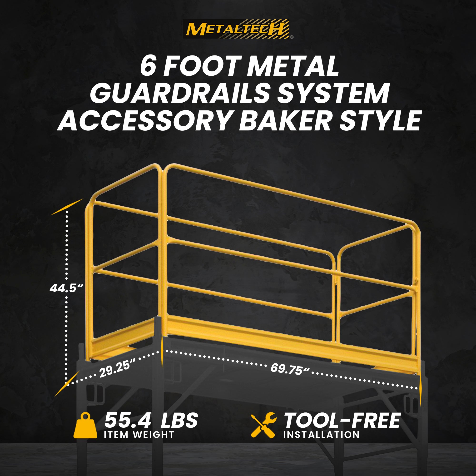 MetalTech 6 Ft Guardrails System Accessory for Select Jobsite Series Scaffolding - VMInnovations