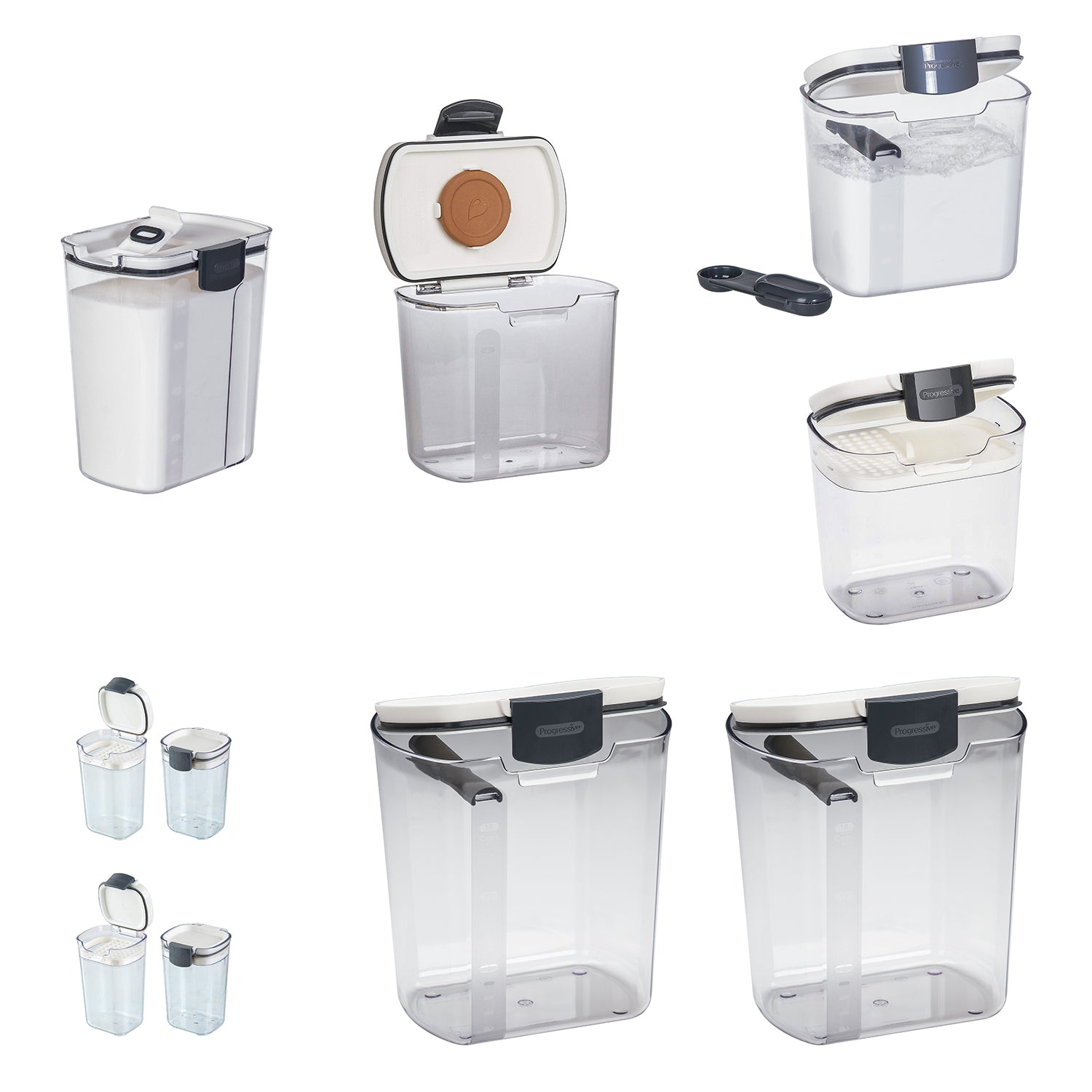 Progressive Flour Container (2 Pack), Spice Container (3), & Sugar Container (3)