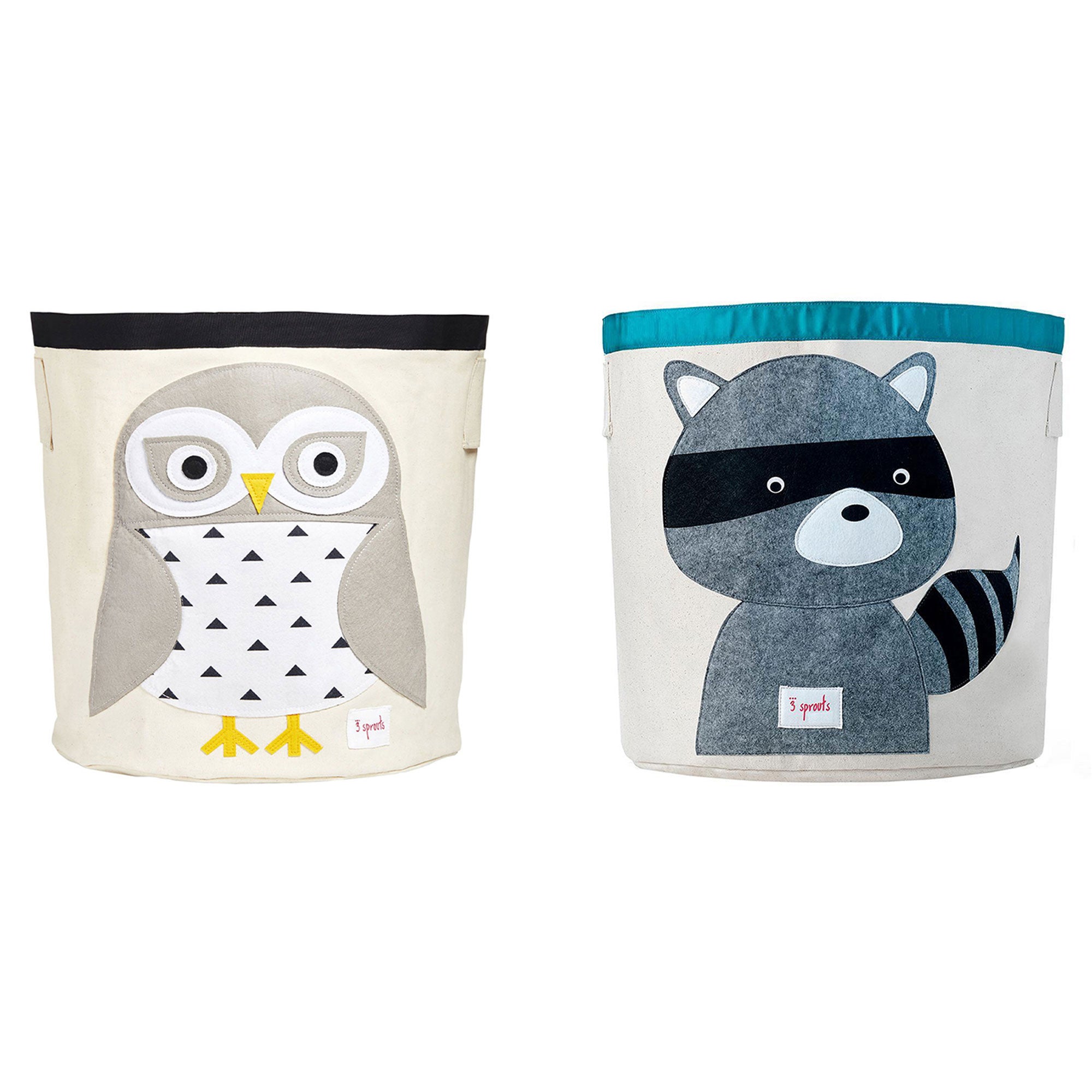 3 Sprouts Canvas Storage Bin and Toy Basket for Baby & Toddlers, Owl & Raccoon