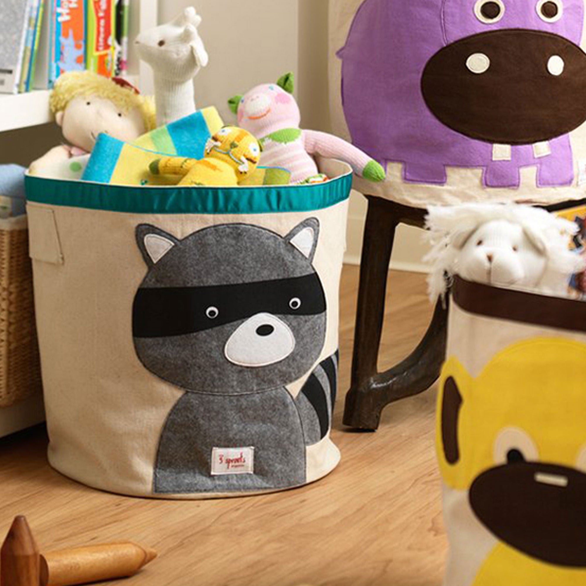 3 Sprouts Canvas Storage Bin and Toy Basket for Baby & Toddlers, Owl & Raccoon