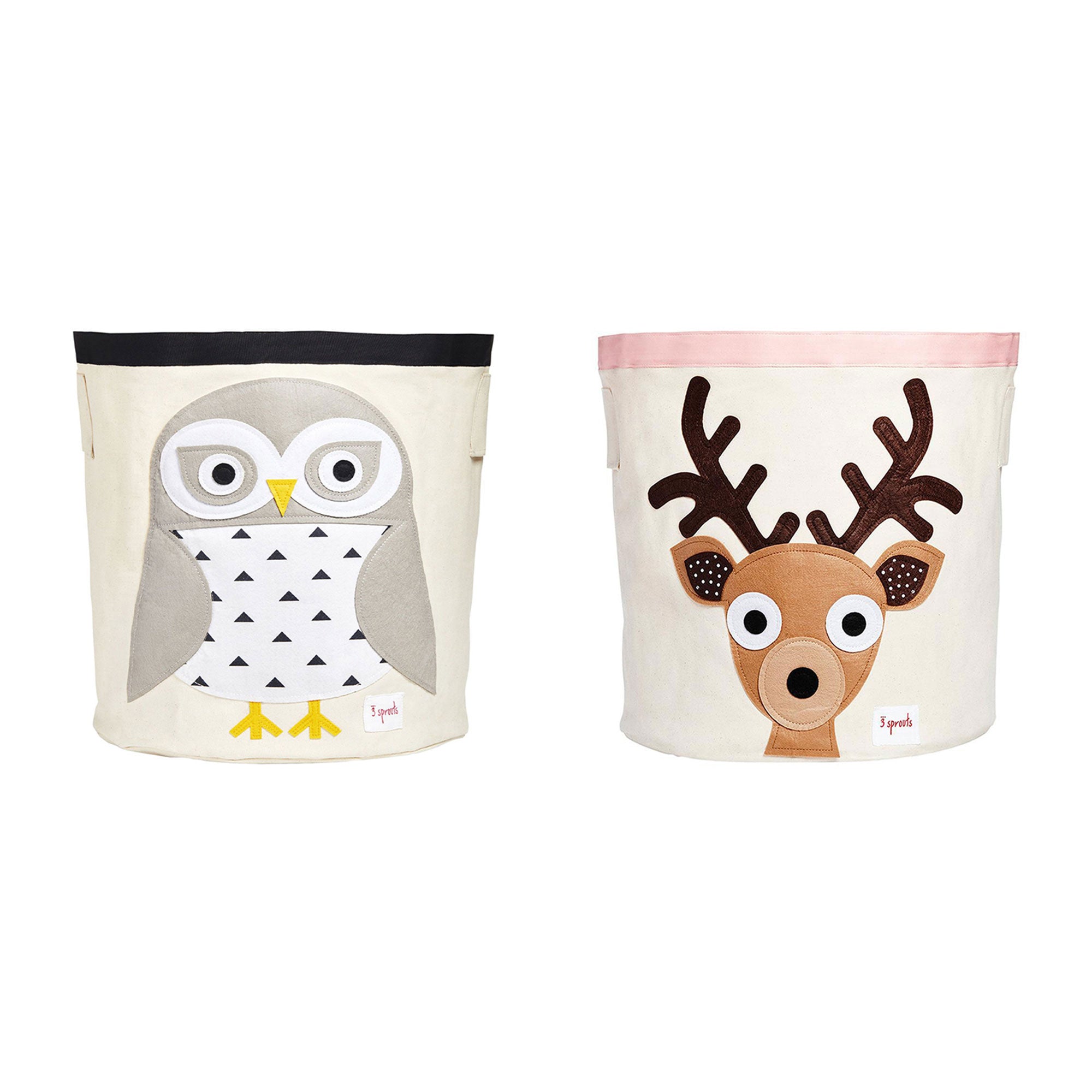 3 Sprouts Canvas Storage Bin & Toy Basket for Baby & Toddlers, Owl & Deer