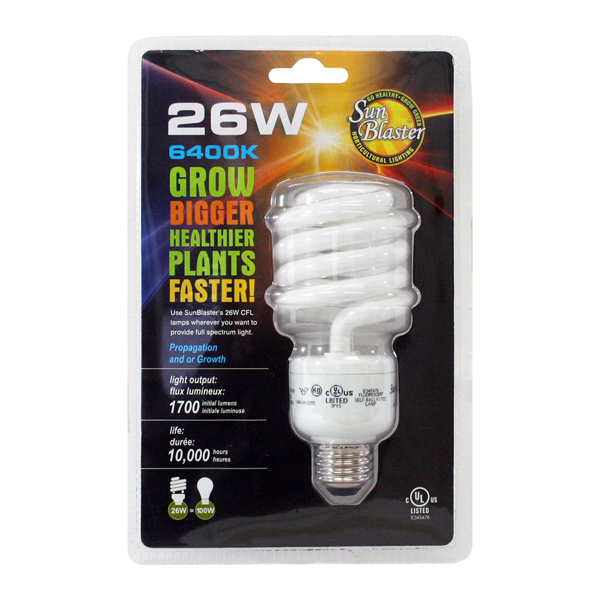 SunBlaster Fluorescent CFL 6400K Self-Ballasted Light Bulb, 26 Watts (Open Box) - VMInnovations