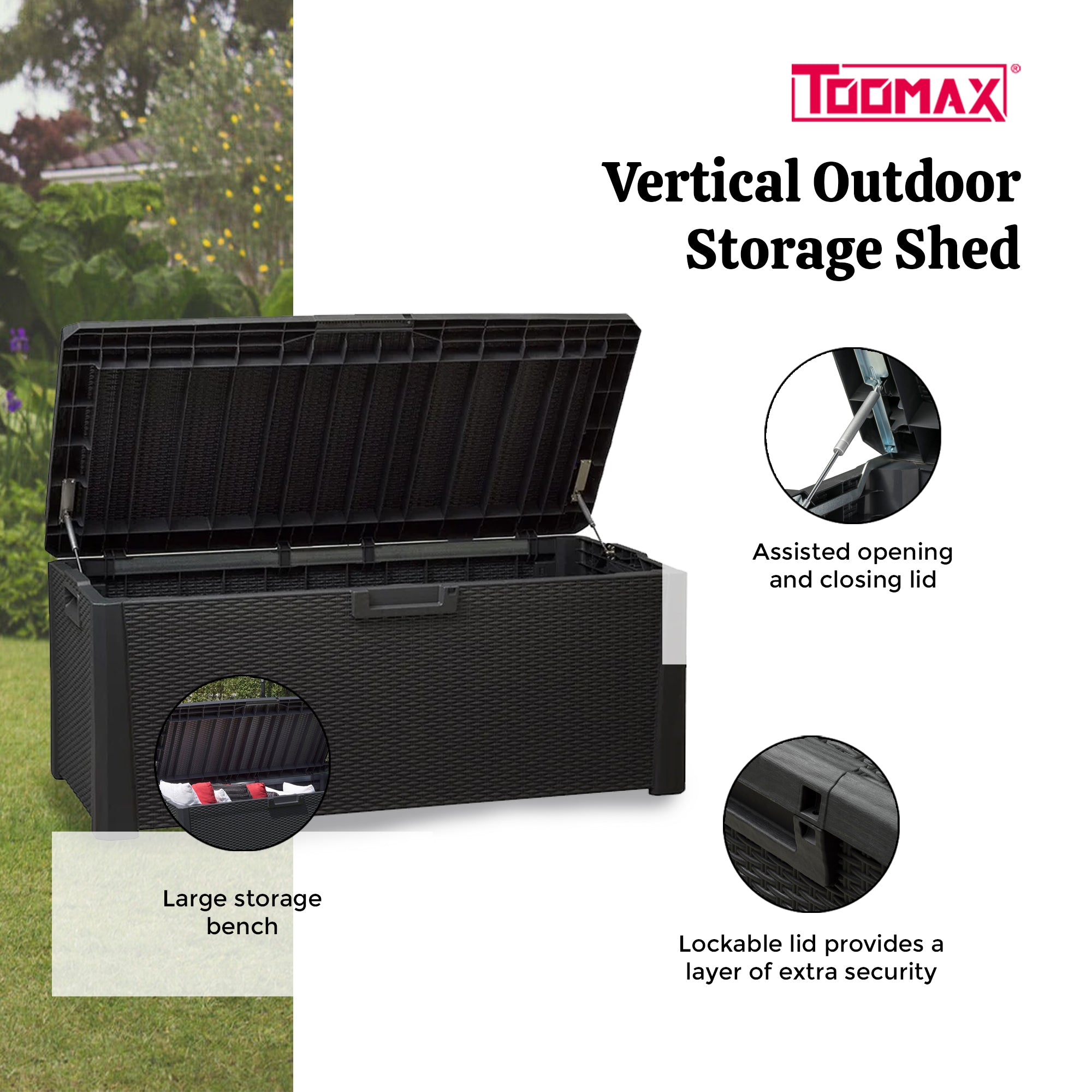 Toomax Santorini Plus Patio Deck Box Bench, 145 Gallon (Anthracite) (For Parts)