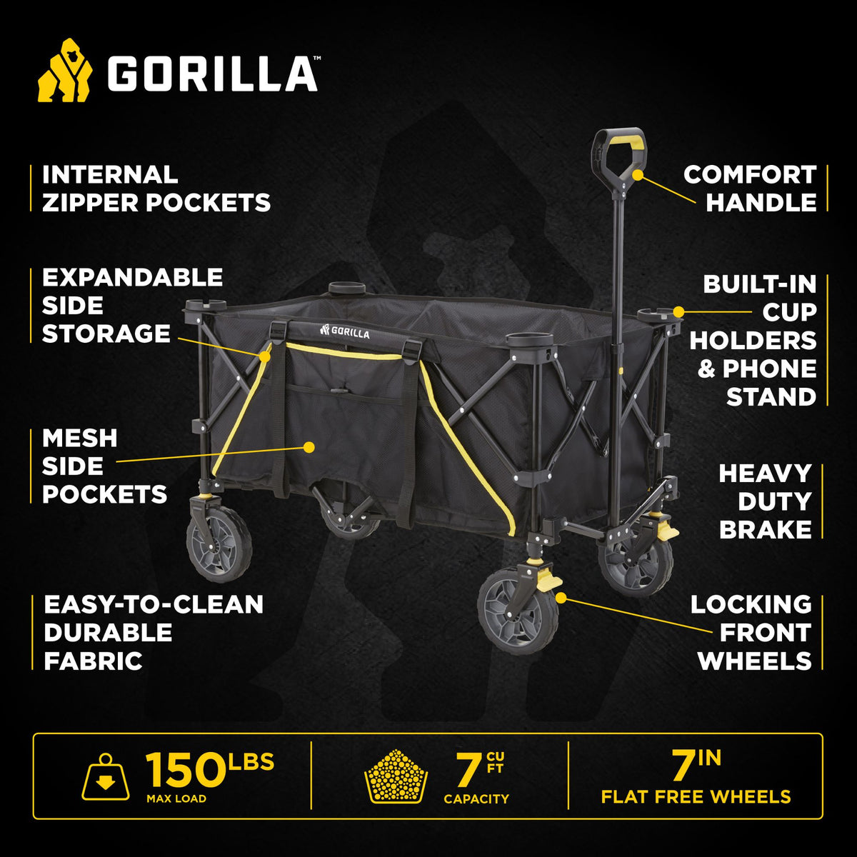 Gorilla Carts 7 Cubic Feet Foldable Utility Wagon with Oversized Bed (Open Box)