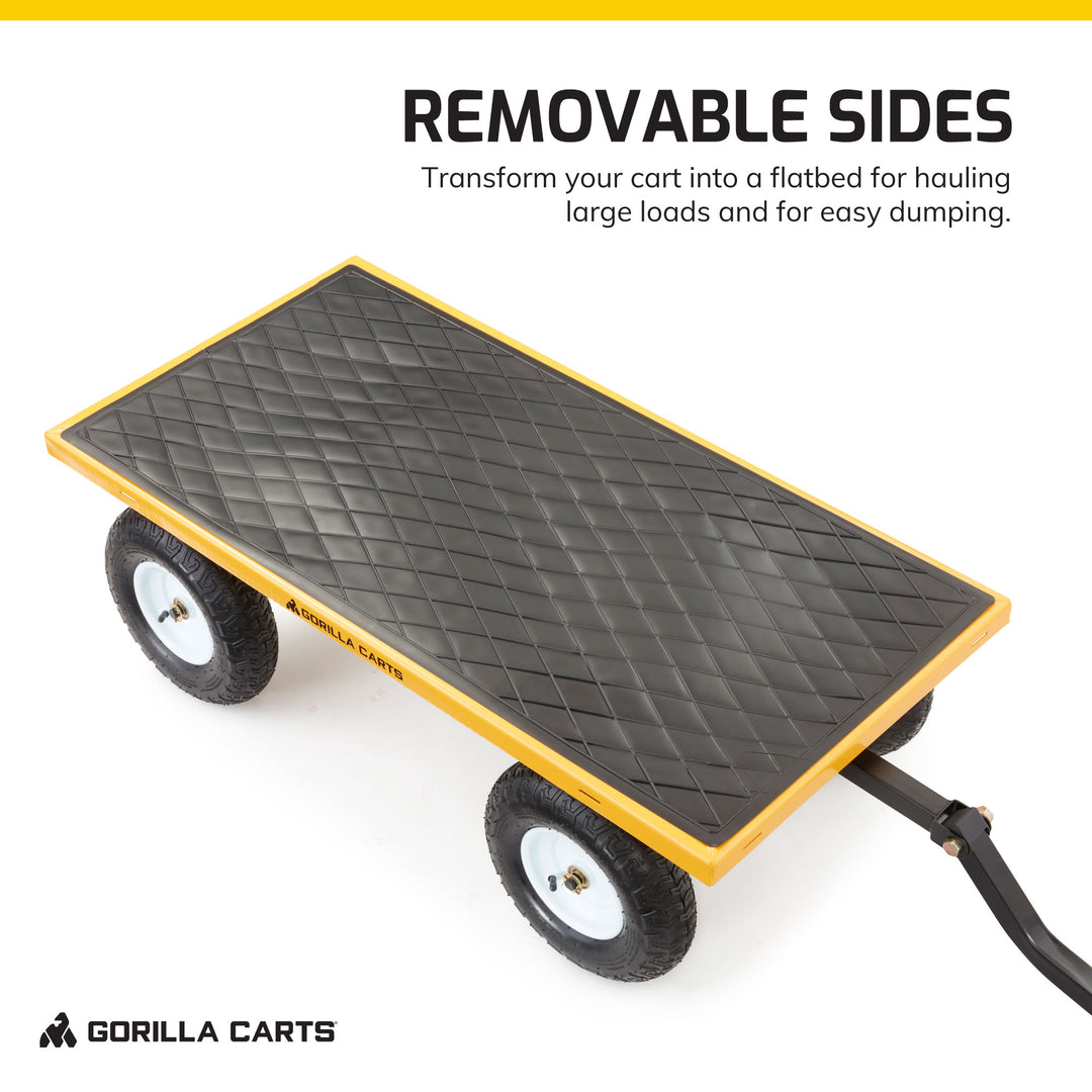 Gorilla Carts Steel Utility Cart, 7 Cu Ft Garden Wagon w/Removable Sides, Yellow - VMInnovations