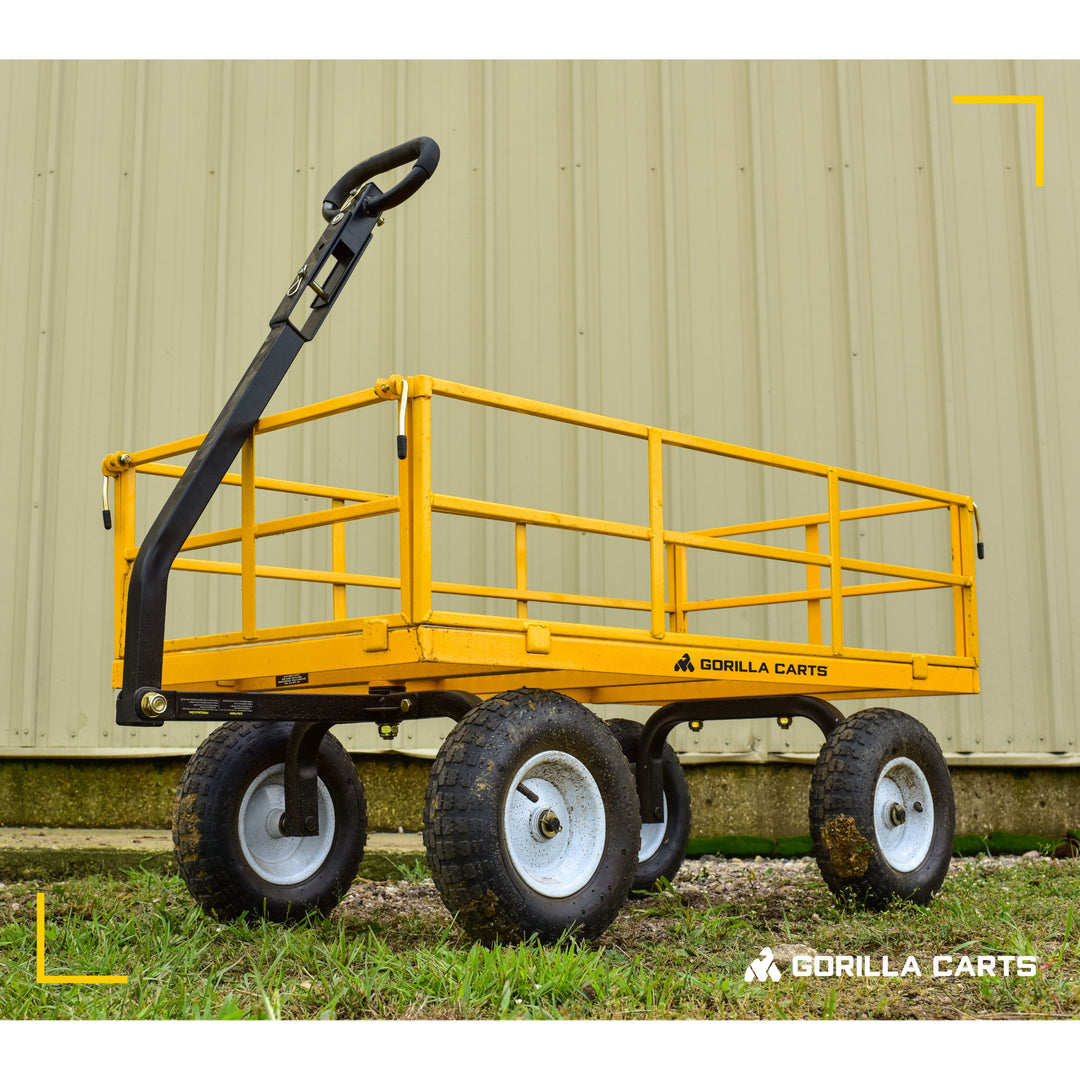 Gorilla Carts Steel Utility Cart, 7 Cu Ft Garden Wagon w/Removable Sides, Yellow - VMInnovations