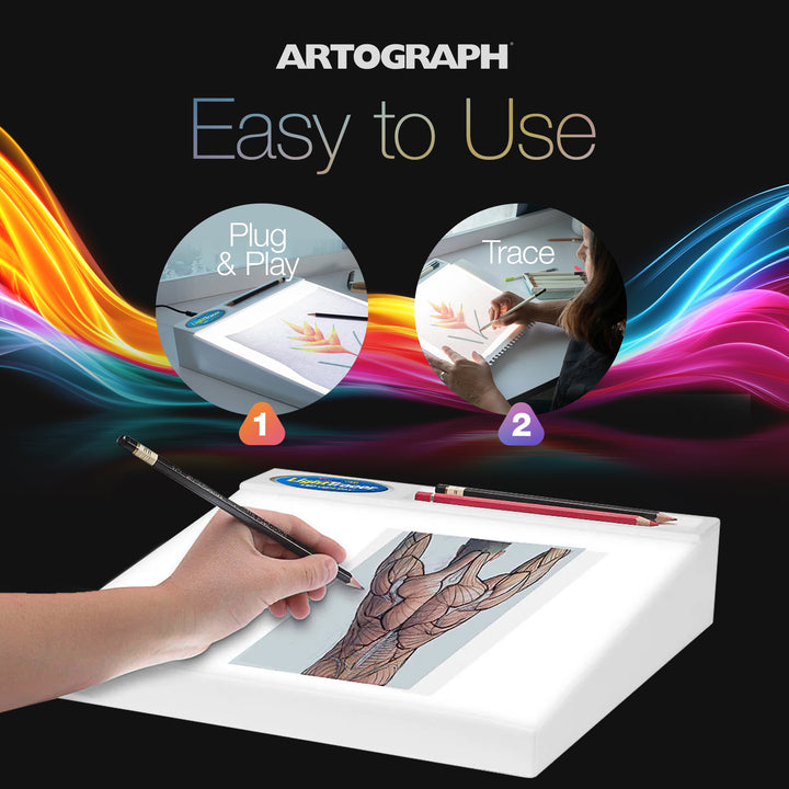 Artograph LightTracer LED Lightbox, 12" x 10" Drawing Board with Storage Tray - VMInnovations