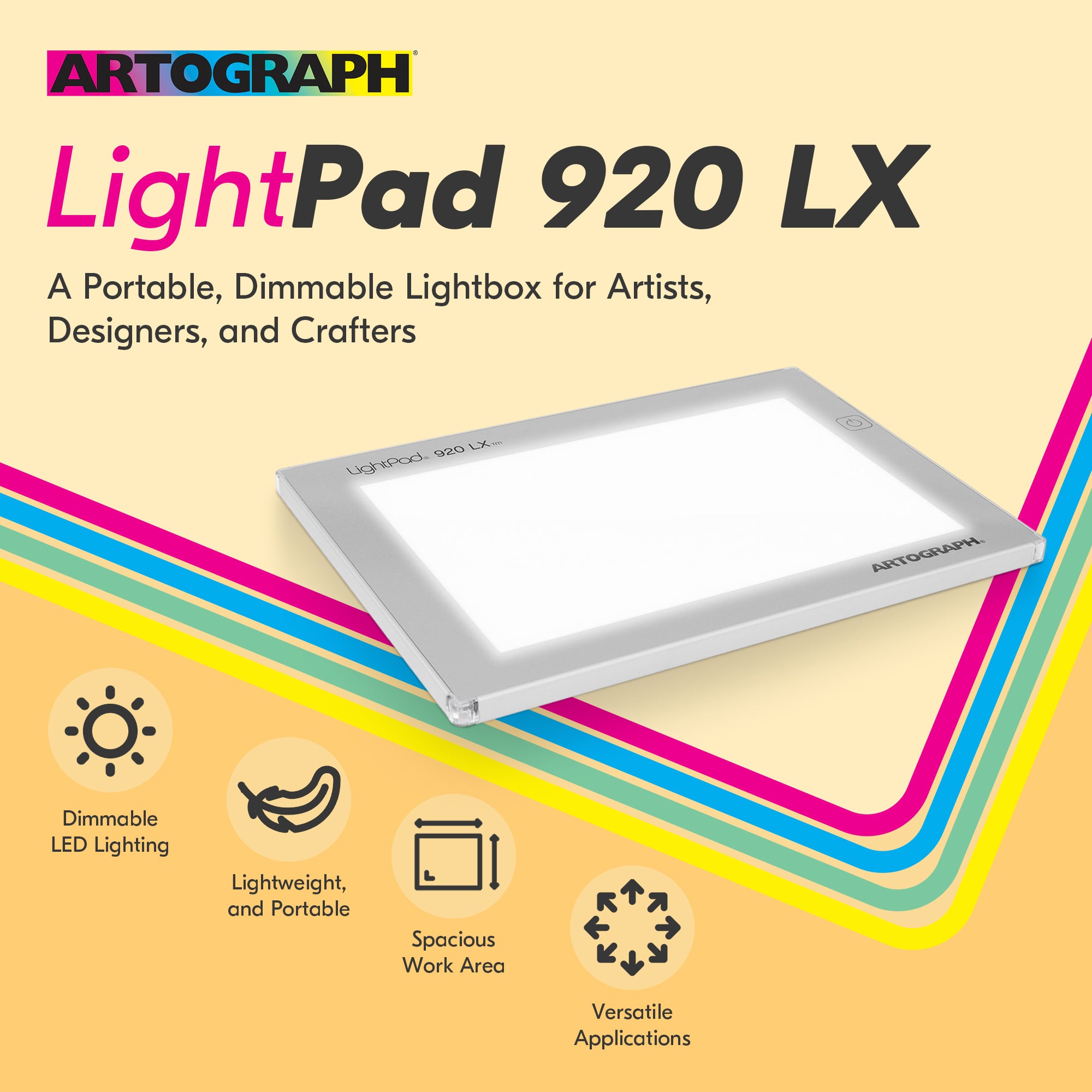 Artograph Featherweight 9"x6" Dimmable Slim Lightpad + PadPucks Stackable Stand