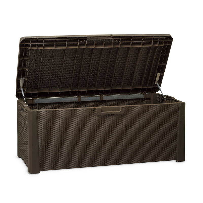 Toomax Santorini Plus Deck Outdoor Storage Chest Box Bench, 145 Gallon (Brown)
