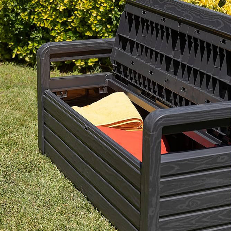 Toomax Foreverspring 70 Gallon Outdoor Deck Storage Box Chest Bench, Dark Gray