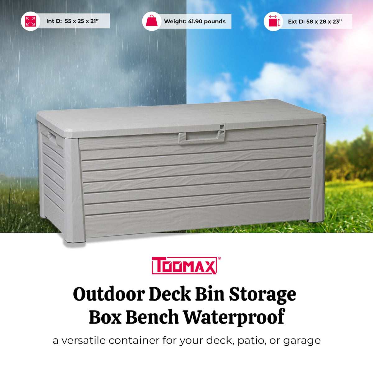 Toomax Florida Deck Bin Storage Box Bench Waterproof 145 Gallon (Grey) (Used) - VMInnovations