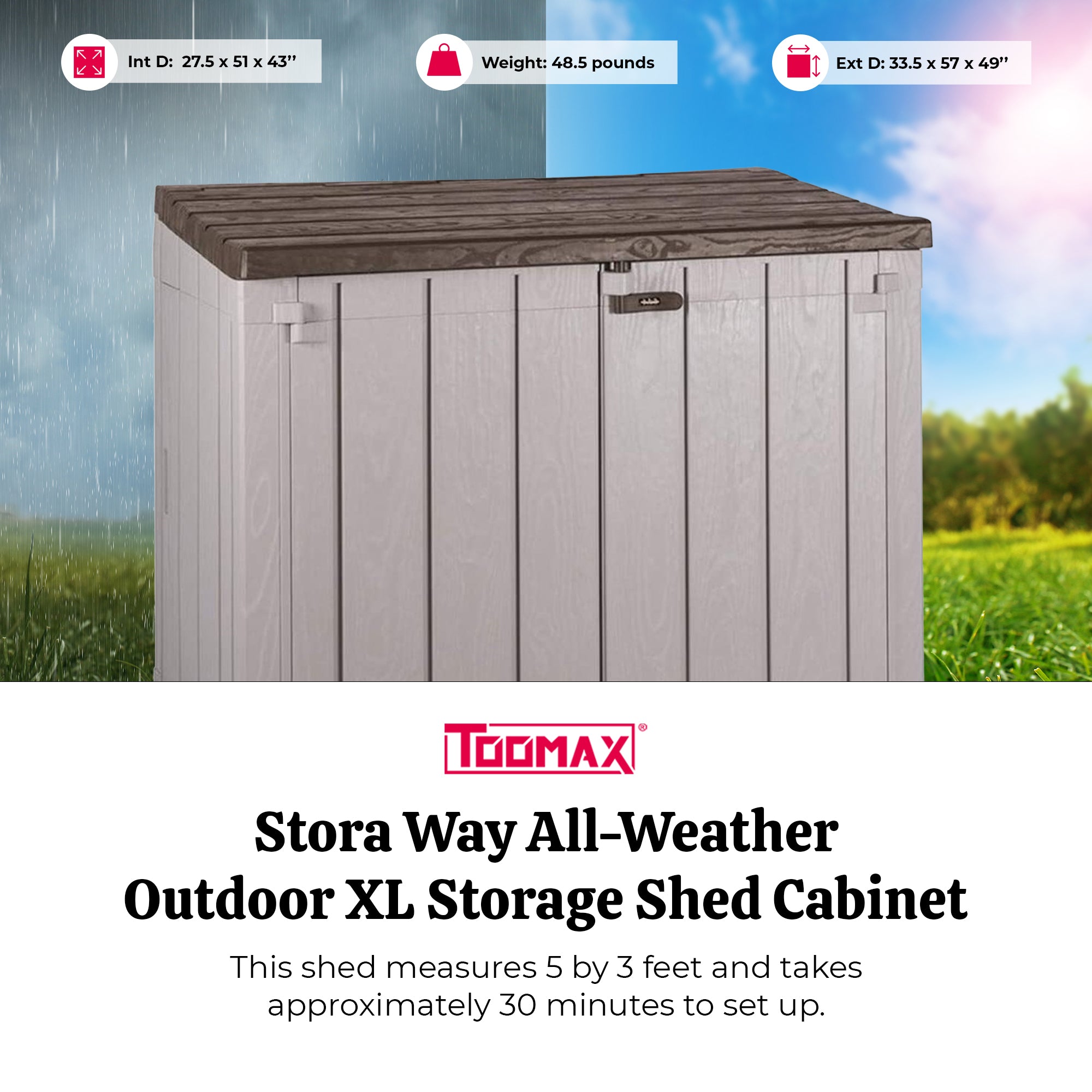 Toomax Stora Way Plastic 2 Door Top Lid Shed Cabinet Taupe Grey Brown (Open Box) - VMInnovations