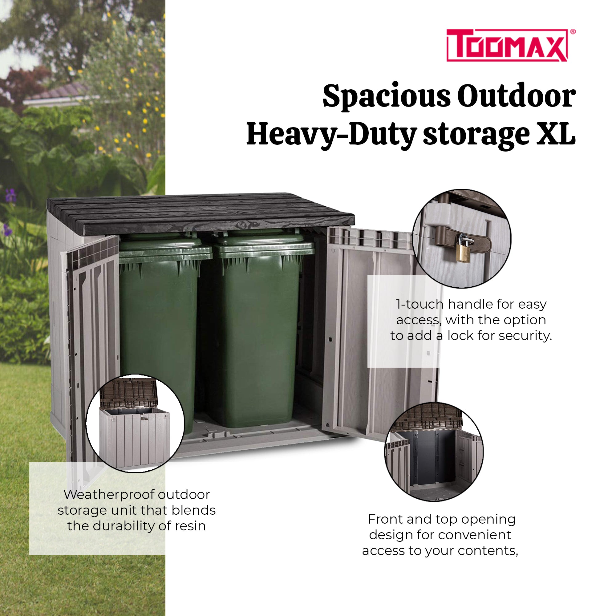 Toomax Stora Way Plastic 2 Door Top Lid Shed Cabinet Taupe Grey Brown (Open Box) - VMInnovations