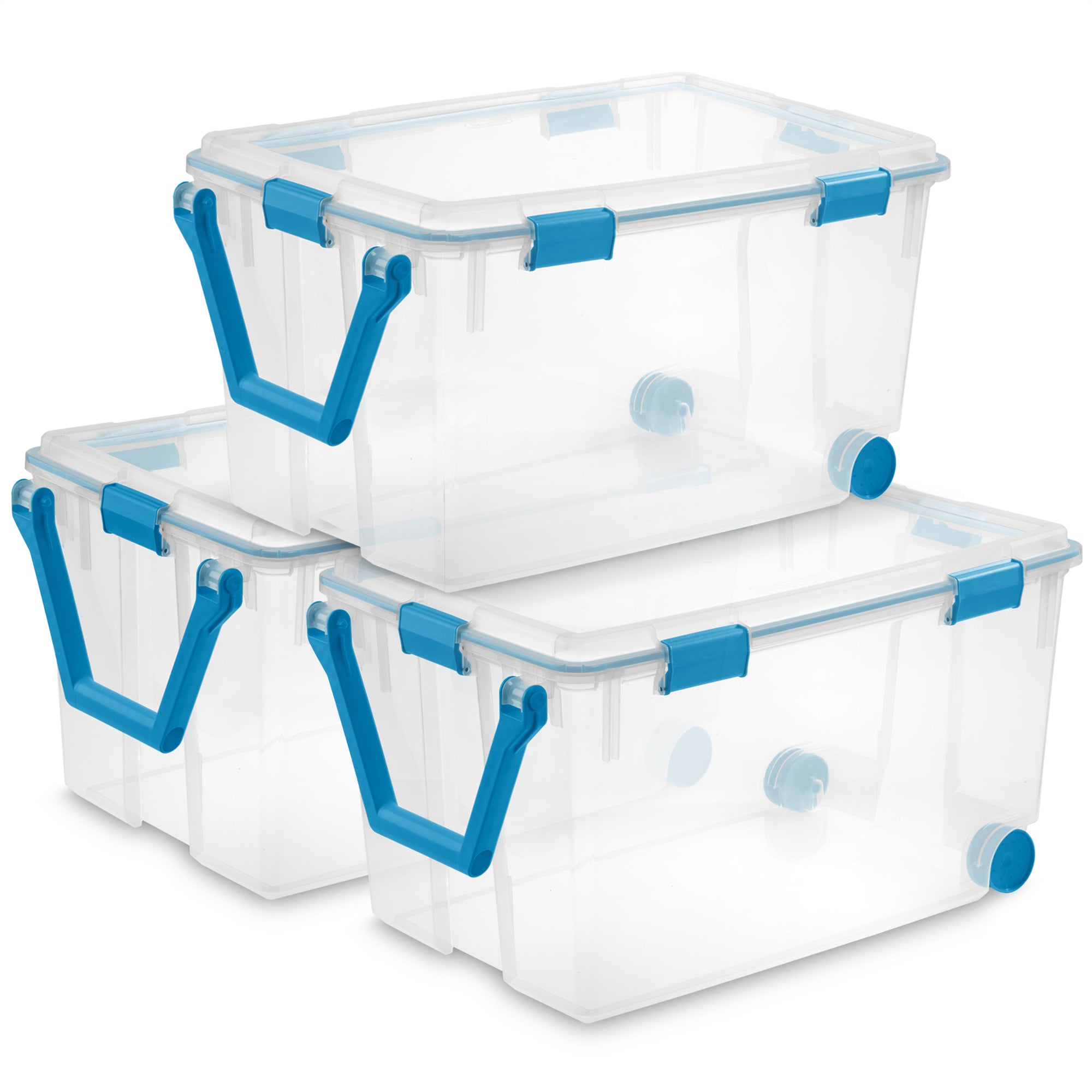 Sterilite 120 Qt Wheeled Gasket Box Stackable Storage Bin with Latch Lid, 3 Pack - VMInnovations