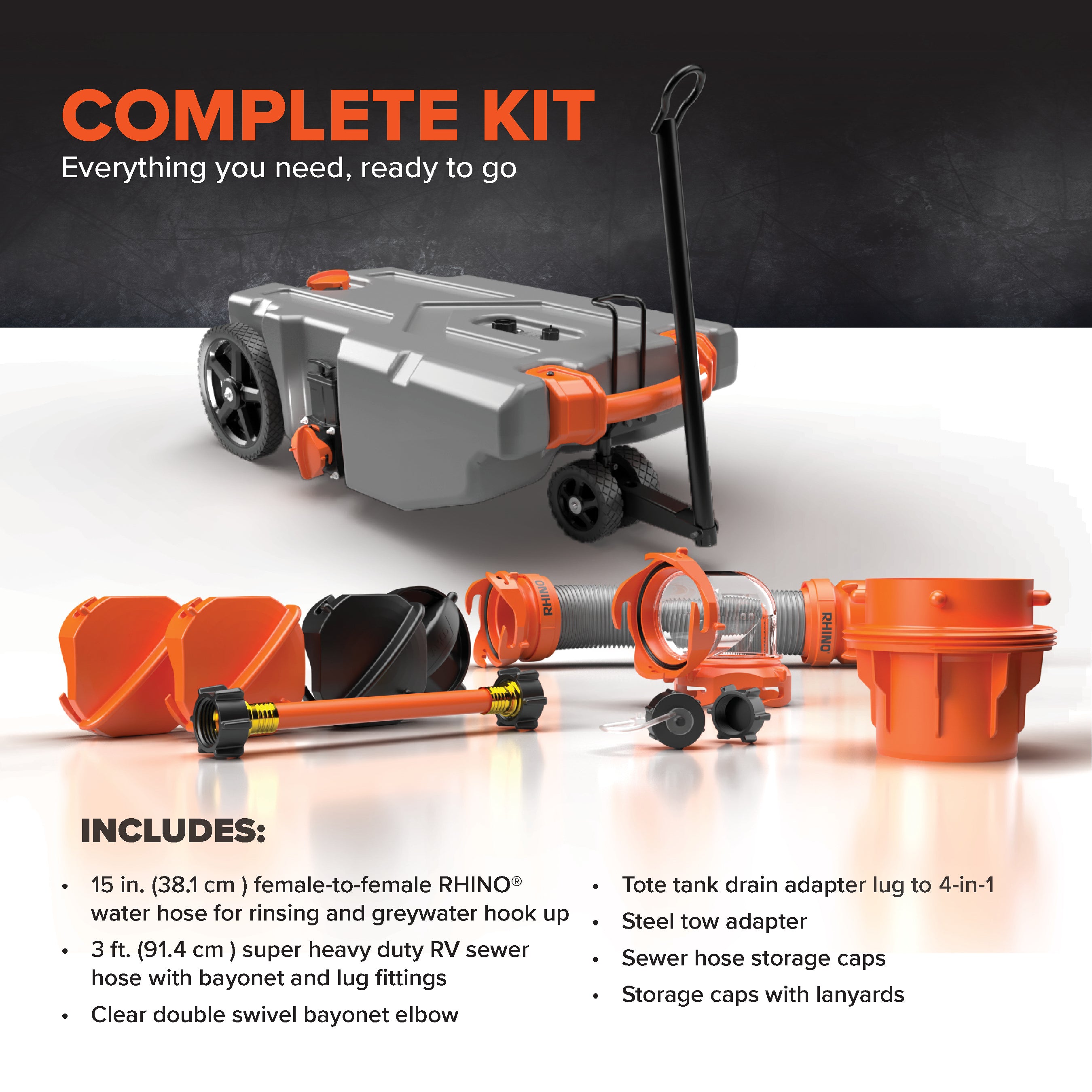 Rhino Portable 36g RV Waste Holding Tank w/ Hose & Accessories (Used) - VMInnovations