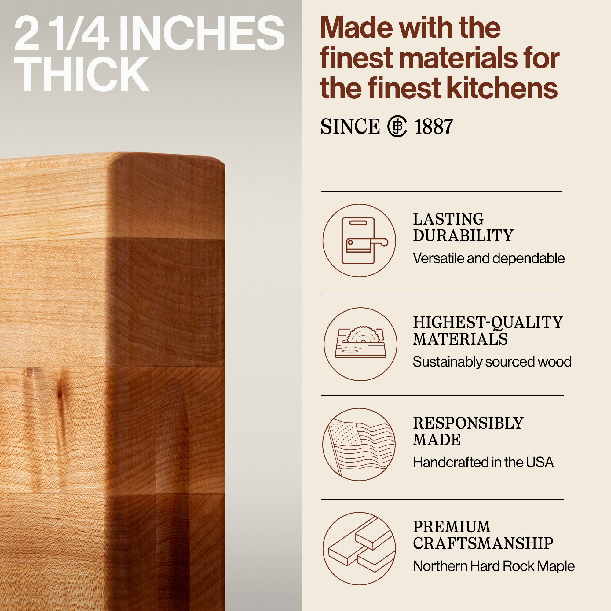 John Boos Maple Wood Edge Grain Cutting Board 18" x 12" x 2.25" (Used) - VMInnovations