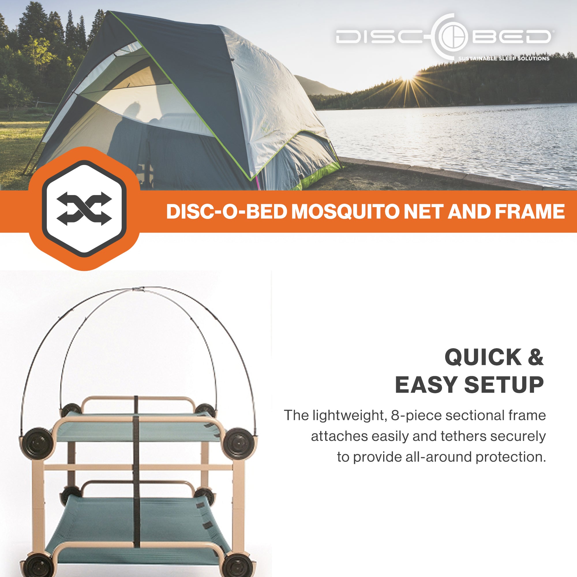 Disc-O-Bed Mosquito Net and Frame for Cam-o-Bunk Camping Cots, Green