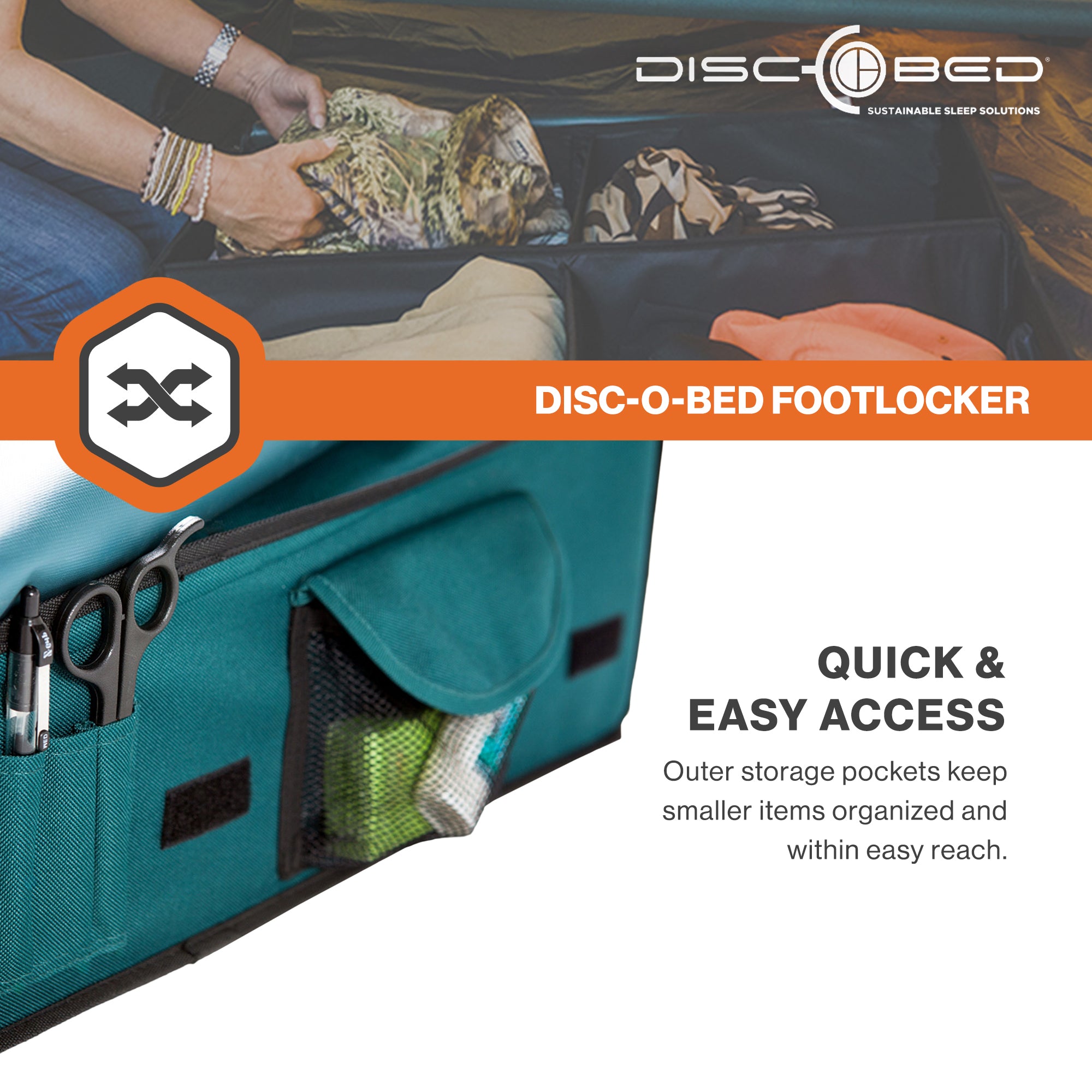 Disc-O-Bed Footlocker, Expandable Under Cot Storage for Camping Gear, Green