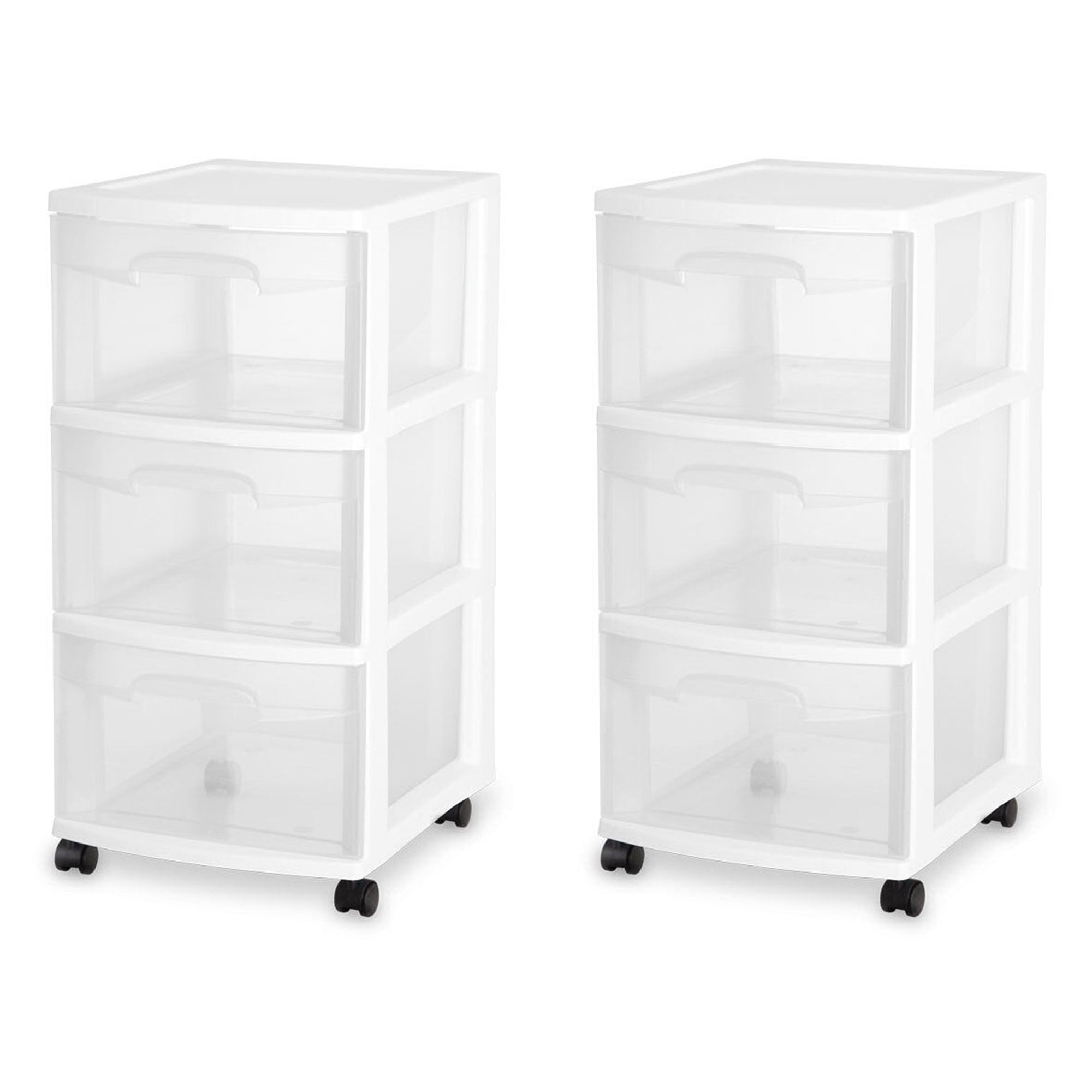 Sterilite 3 Drawer Rolling Caster Wheel Home Organizer Storage Cart (2 Pack)