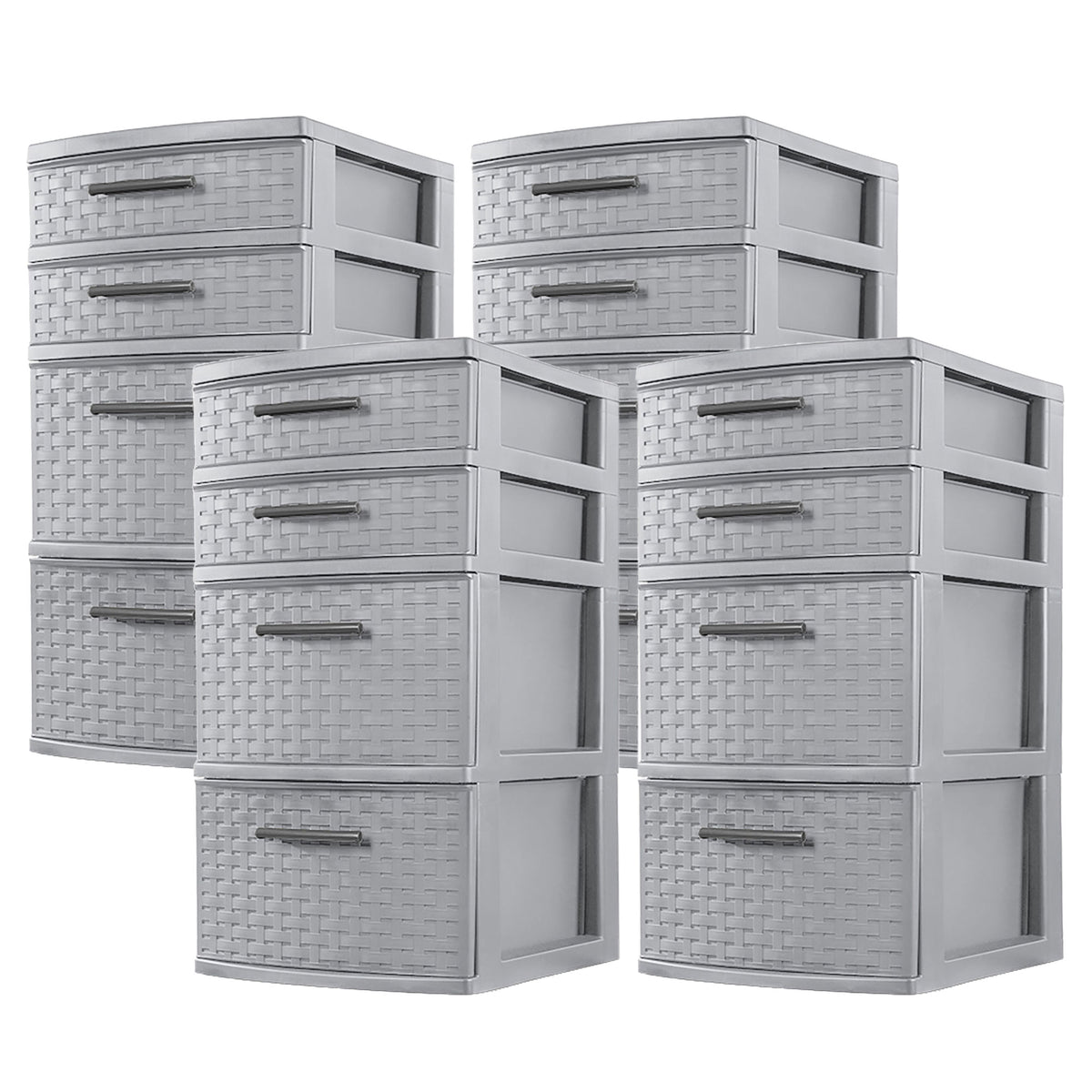 Sterilite 26226A02 Medium Weave 4 Drawer Organizer Storage Tower, Gray (4 Pack)