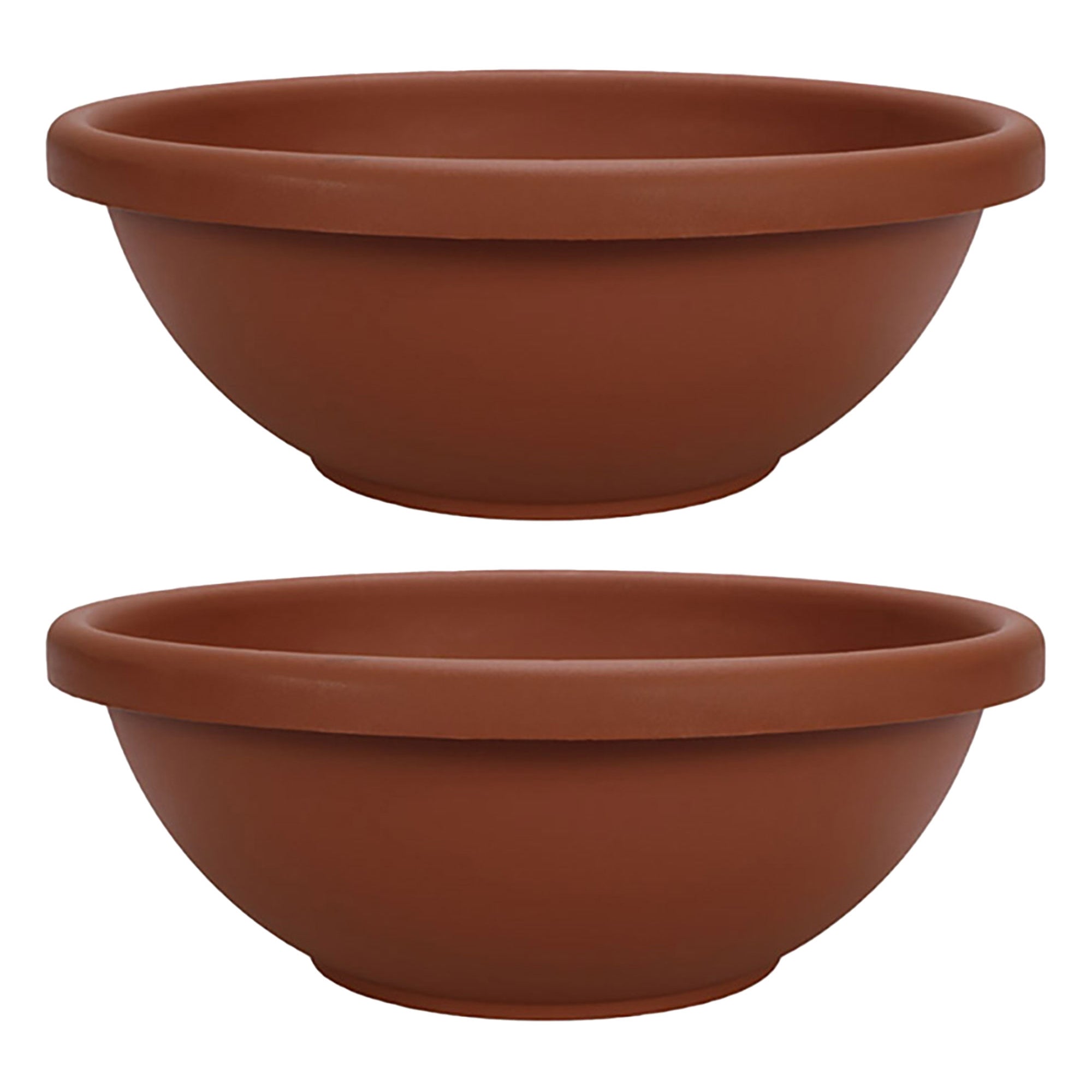 HC Companies 18 Inch Resin Garden Bowl Planter Pot, Terra Cotta Clay (2 Pack) - VMInnovations