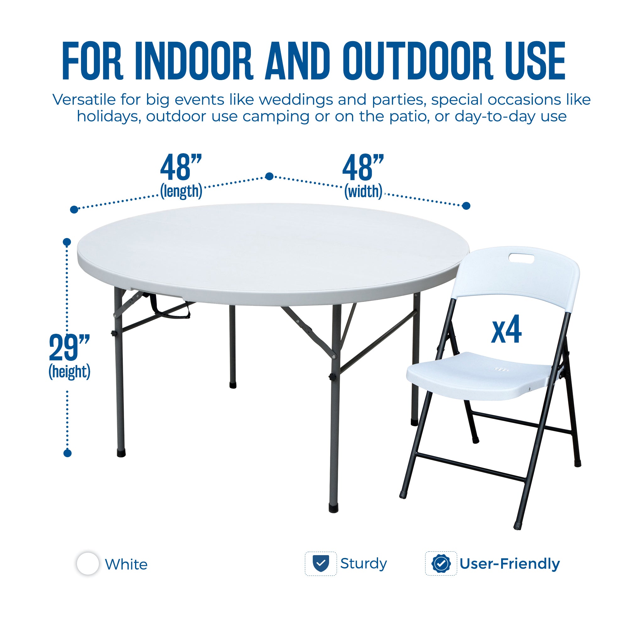 Plastic Development Group 4' Folding Banquet Table & 4 Outdoor Folding Chairs - VMInnovations