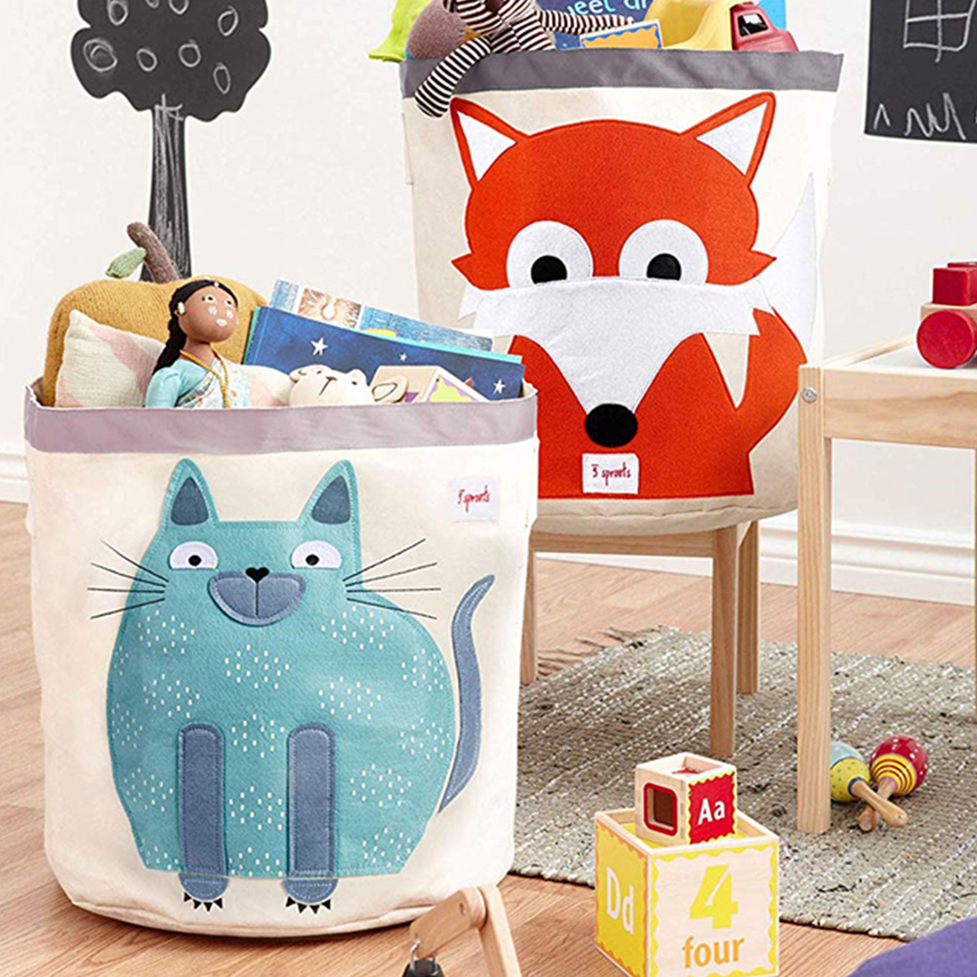 3 Sprouts Baby/Toddler Room Storage Laundry Toy Basket, Cat & Dinosaur (2 Pack) - VMInnovations