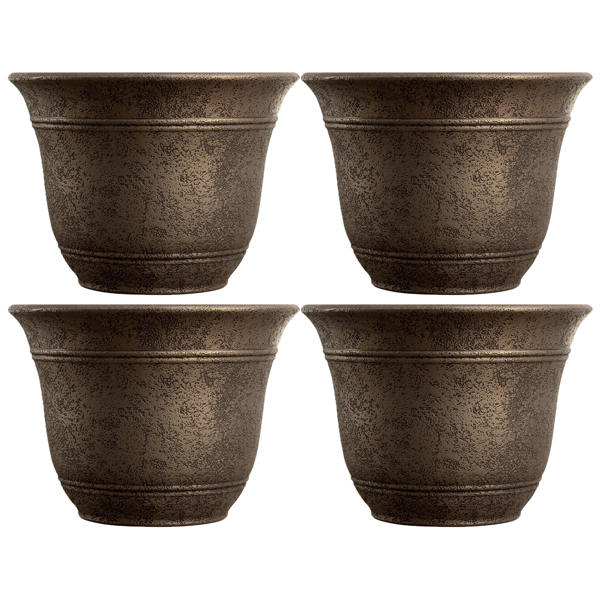 HC Companies 13" Wide Sierra Planter Round Plastic Planter, Nordic Bronze (4 Pk) - VMInnovations